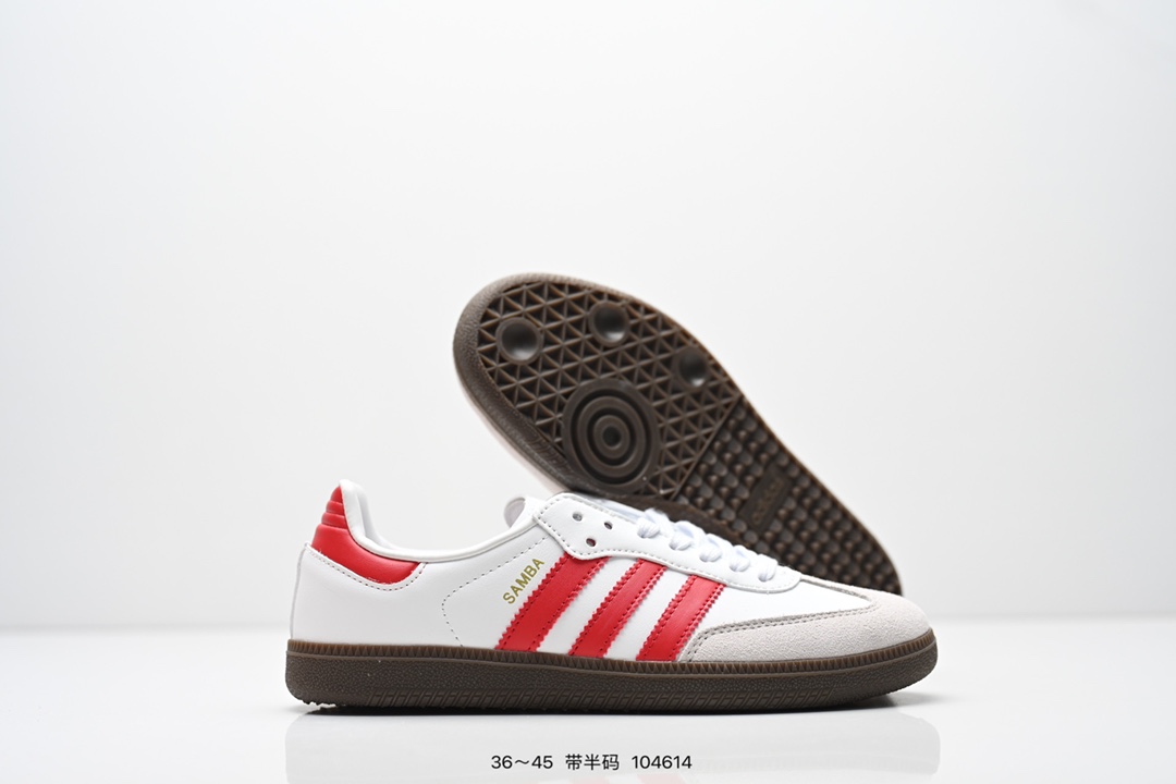 💰70
阿迪达斯 Original Samba OG 复古经典轻便板鞋 口碑大厂出品 品控大底版型不断改良更新 全套原纸板楦头开发 确保原汁原味 完美呈现版型 一比一鞋头弧度高度鞋身弧度 此版本只针对中端市场 皮料材质有所更替 其他数据细节工艺流程均保持一致 绝不口嗨 细节品控鞋型随意对比 正确烫金高频细节 原装纳米超迁皮料 独家私模橡胶大底 原盒原配 这款桑巴鞋展示了高质量的工艺 带有装饰的超锁缝制和无缝的手感 柔软、柔软的皮革造型和标志性的3条纹完成了精致的外观 正规合身鞋带 鞋面上有绒面鞋垫 橡胶鞋底 享受正畸套筒软感 自50年代首次亮相以来就一直在赢得粉丝的青睐 
货号：ID0478 
SIZE：36 36.5 37.5 38 38.5 39 40 40.5 41 42 42.5 43 44 44.5 45
编码：104614