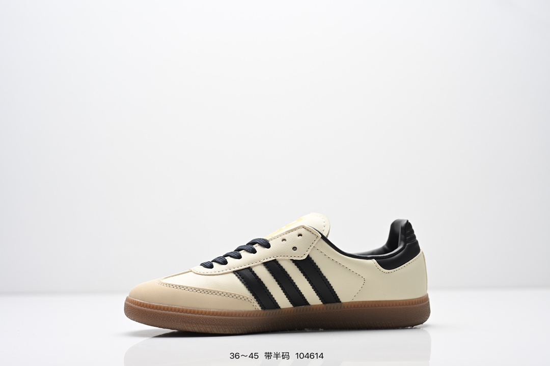 💰70
阿迪达斯 Original Samba OG 复古经典轻便板鞋 口碑大厂出品 品控大底版型不断改良更新 全套原纸板楦头开发 确保原汁原味 完美呈现版型 一比一鞋头弧度高度鞋身弧度 此版本只针对中端市场 皮料材质有所更替 其他数据细节工艺流程均保持一致 绝不口嗨 细节品控鞋型随意对比 正确烫金高频细节 原装纳米超迁皮料 独家私模橡胶大底 原盒原配 这款桑巴鞋展示了高质量的工艺 带有装饰的超锁缝制和无缝的手感 柔软、柔软的皮革造型和标志性的3条纹完成了精致的外观 正规合身鞋带 鞋面上有绒面鞋垫 橡胶鞋底 享受正畸套筒软感 自50年代首次亮相以来就一直在赢得粉丝的青睐 
货号：ID0478 
SIZE：36 36.5 37.5 38 38.5 39 40 40.5 41 42 42.5 43 44 44.5 45
编码：104614