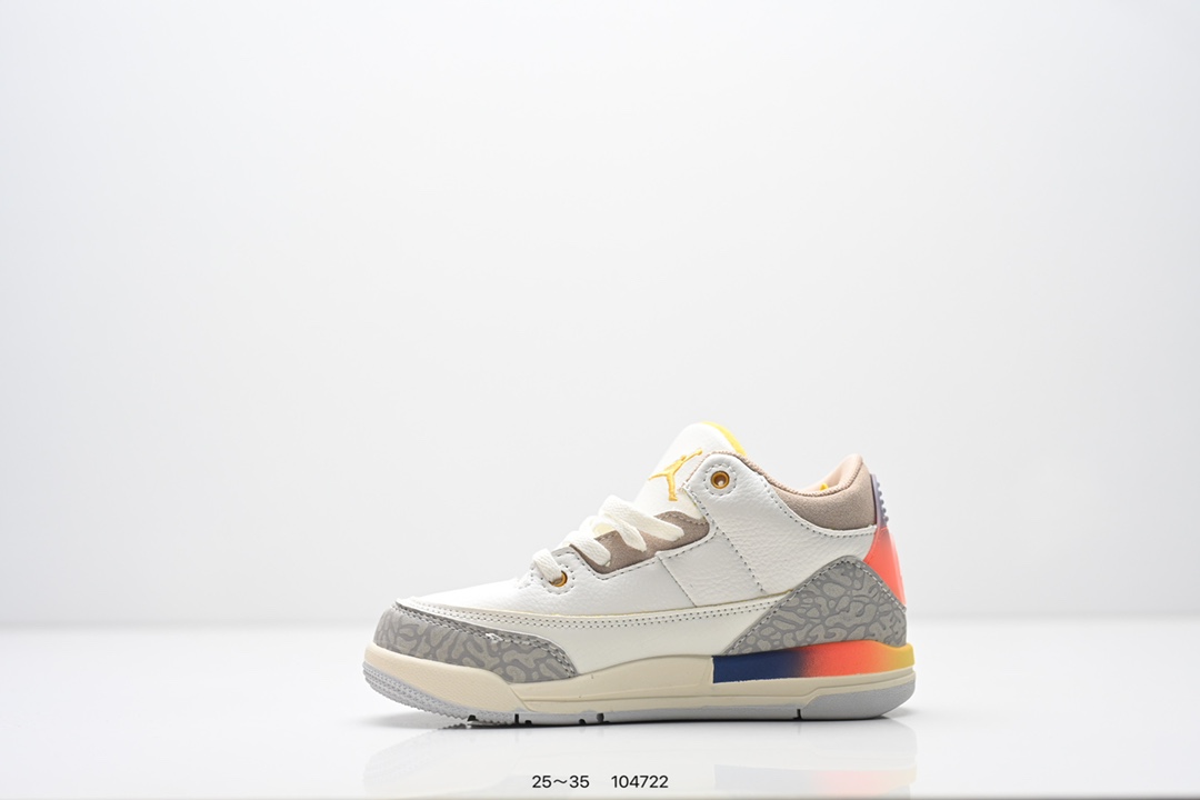 图片[3]-童鞋：Air Jordan 3 Retro 复刻白水泥 AJ3 乔丹3代 aj3 乔3 经典复刻白水泥 乔丹篮球鞋系列 鞋身以白色为主调，采用优质皮革材质搭配鞋头及后跟处的经典元素爆裂纹，搭配灰色外底，简约而不失活力，纯色鞋身也很好地渲染了其不凡的质感。至于细节，该鞋款后跟处的Jumpman Logo同样采用黑色打造，鞋口及鞋面则添加了透气孔设计，更适合炎热的夏日。 货号：DN3707-100 尺码：如图所示-选品中心