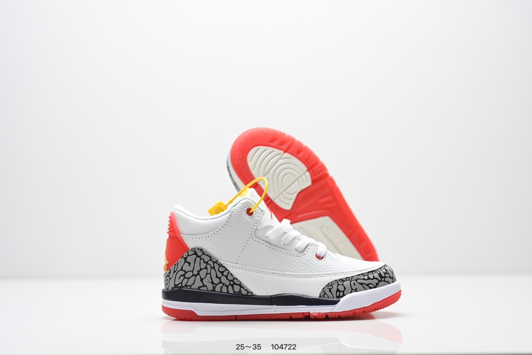 图片[5]-童鞋：Air Jordan 3 Retro 复刻白水泥 AJ3 乔丹3代 aj3 乔3 经典复刻白水泥 乔丹篮球鞋系列 鞋身以白色为主调，采用优质皮革材质搭配鞋头及后跟处的经典元素爆裂纹，搭配灰色外底，简约而不失活力，纯色鞋身也很好地渲染了其不凡的质感。至于细节，该鞋款后跟处的Jumpman Logo同样采用黑色打造，鞋口及鞋面则添加了透气孔设计，更适合炎热的夏日。 货号：DN3707-100 尺码：如图所示-选品中心
