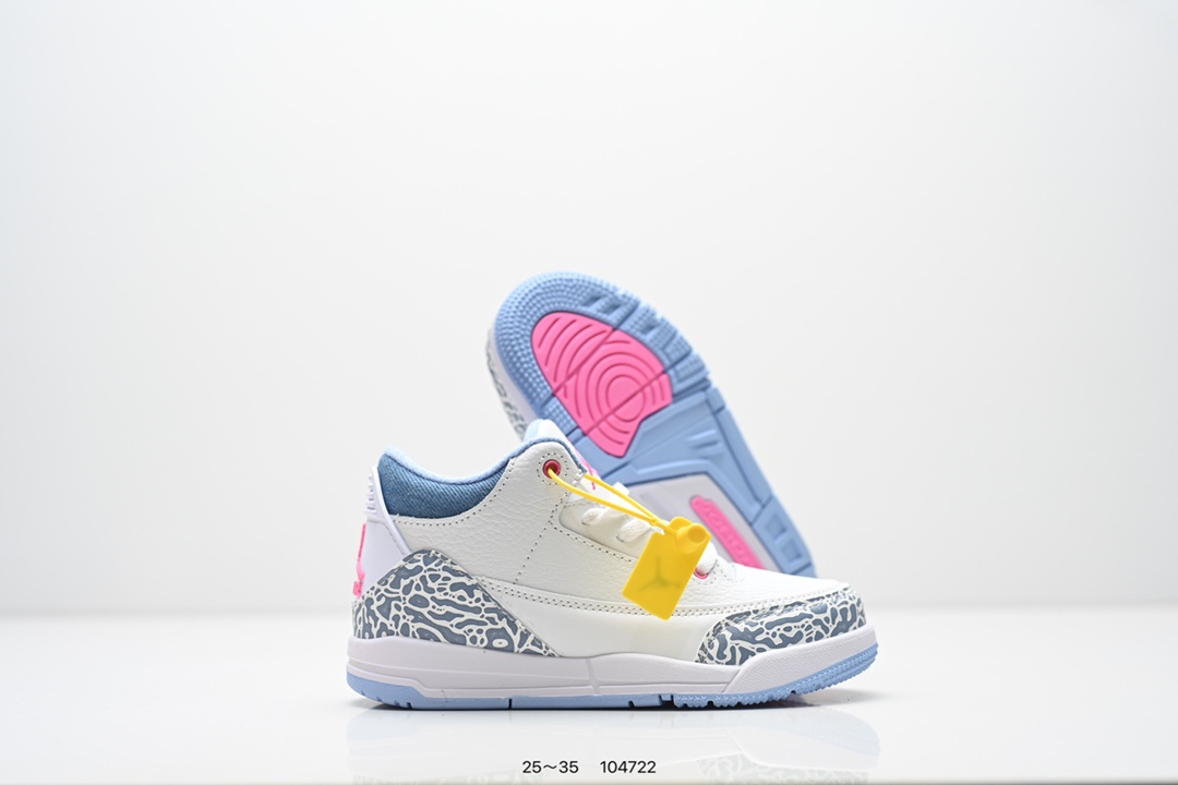 图片[5]-童鞋：Air Jordan 3 Retro 复刻白水泥 AJ3 乔丹3代 aj3 乔3 经典复刻白水泥 乔丹篮球鞋系列 鞋身以白色为主调，采用优质皮革材质搭配鞋头及后跟处的经典元素爆裂纹，搭配灰色外底，简约而不失活力，纯色鞋身也很好地渲染了其不凡的质感。至于细节，该鞋款后跟处的Jumpman Logo同样采用黑色打造，鞋口及鞋面则添加了透气孔设计，更适合炎热的夏日。 货号：DN3707-100 尺码：如图所示-选品中心