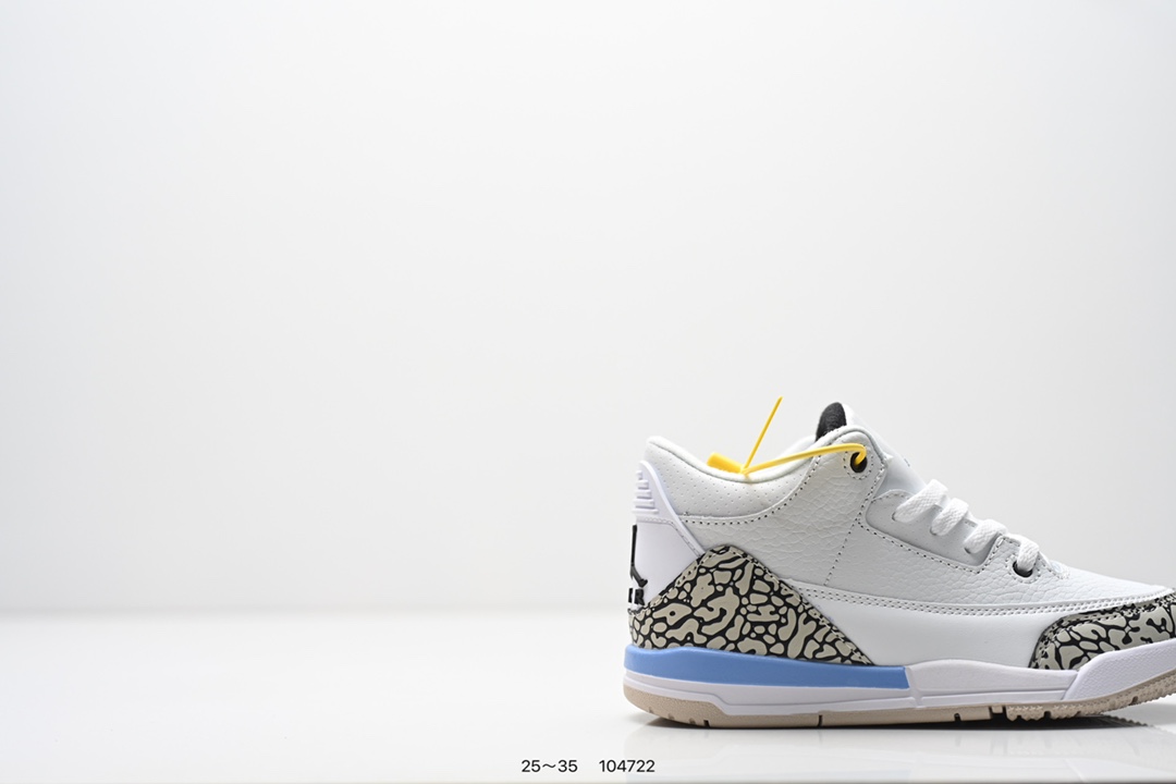图片[2]-童鞋：Air Jordan 3 Retro 复刻白水泥 AJ3 乔丹3代 aj3 乔3 经典复刻白水泥 乔丹篮球鞋系列 鞋身以白色为主调，采用优质皮革材质搭配鞋头及后跟处的经典元素爆裂纹，搭配灰色外底，简约而不失活力，纯色鞋身也很好地渲染了其不凡的质感。至于细节，该鞋款后跟处的Jumpman Logo同样采用黑色打造，鞋口及鞋面则添加了透气孔设计，更适合炎热的夏日。 货号：DN3707-100 尺码：如图所示-选品中心