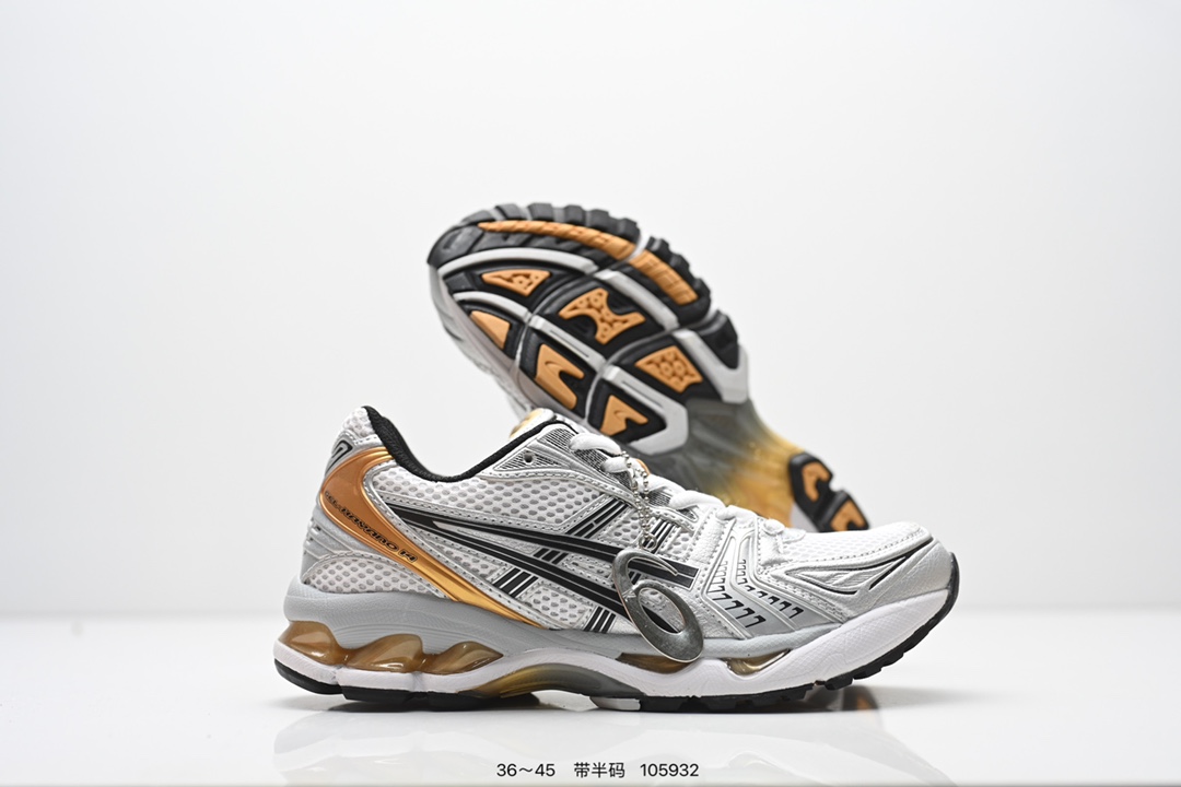 💰160
Asics Gel-Kayano 14 
ASICS (亚瑟士） 是日本实业家鬼家喜八郎创立的跑鞋运动品牌，名宇想法源自著名的拉丁谚语’AnimaSana In Corpore Sano’，意为“健全的精神寓于强健的体魄”。正如其名字的含义，ASICS亚瑟
士一直坚信保持身体的健康与活力是打造健康快乐的生活方式的最佳途径。亚瑟士的跑鞋、篮球鞋等系列集专业与美貌于一身，拥有极高的热度。2016年，ASICS在“2016年日本最佳全球品牌“排行榜名列第17名。
货号：1201A161-301
编码：105932
Size:36～45半