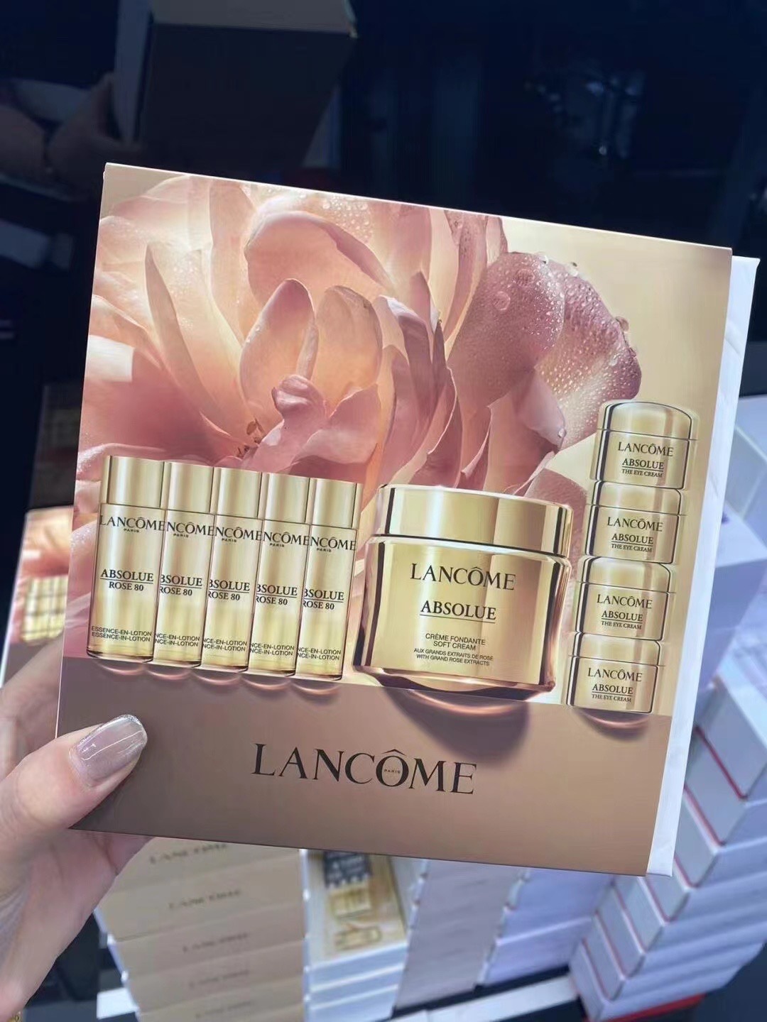 Set Lancôme Absolue 9+1! Incluye: Crema facial Absolue 60ml, Agua Absolue 30ml×5 + Crema de ojos Absolue 5ml×4.
