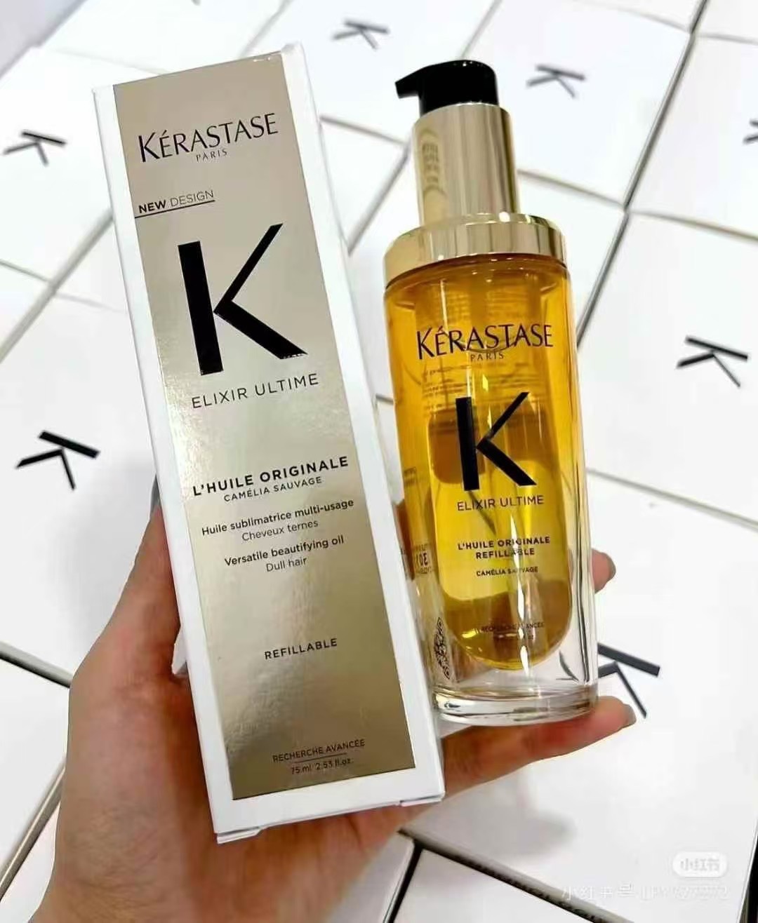 65！（下单备注：新卡诗发油75ml+颜色） 卡诗发油25版75ml！功效：金色山茶花，黑色海源黑钻。