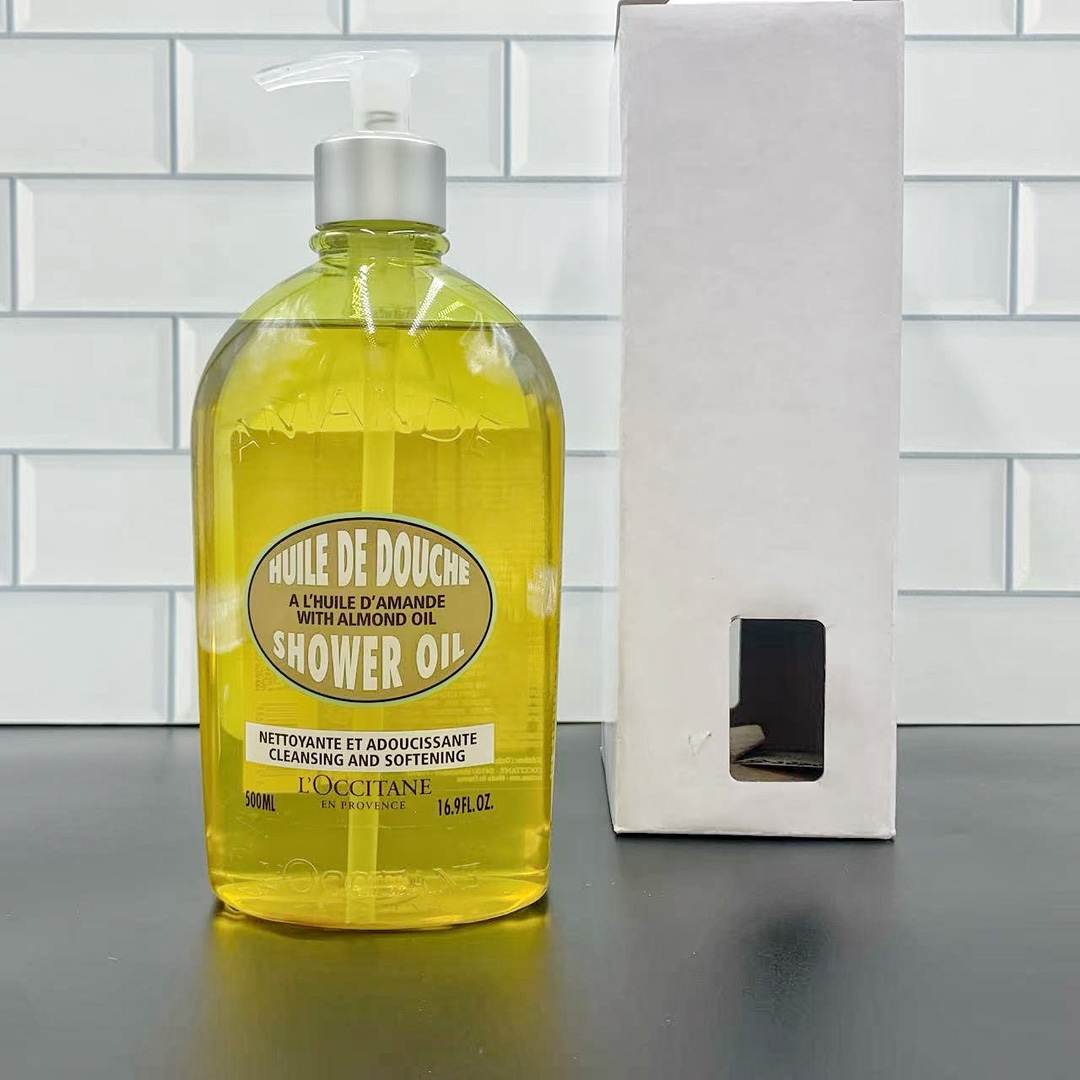 Aceite de baño L'Occitane almendra dulce 500ml con etiqueta en chino, 12 piezas por caja, 24 cajas