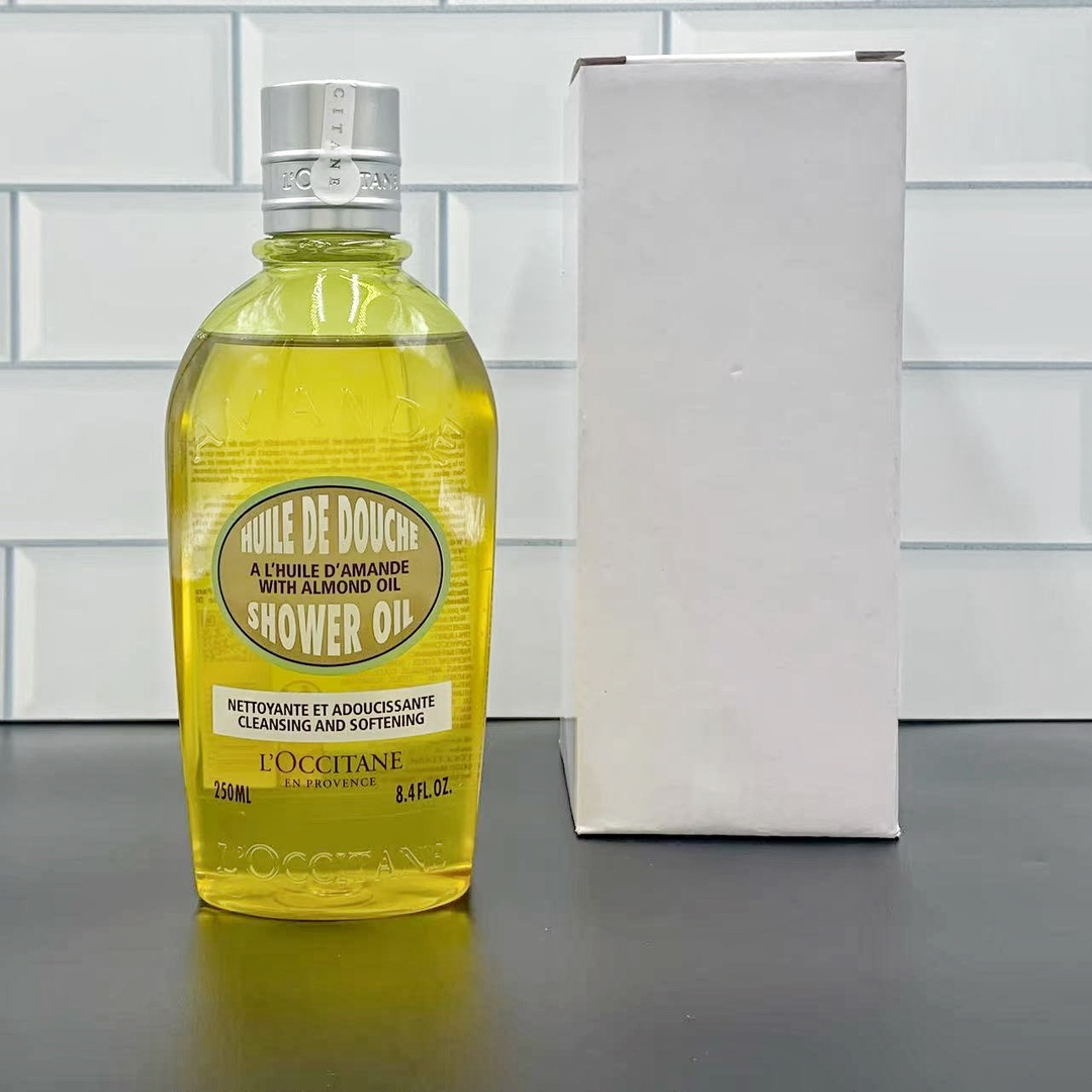 Aceite de baño L'Occitane almendra dulce 250ml con etiqueta en chino, 12 piezas por caja, 48 cajas