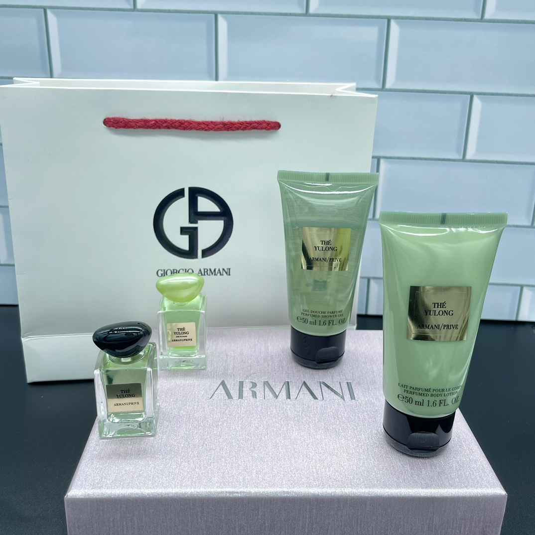 Set de fragancia corporal Armani Yulong Té de muestra de 4 piezas: loción corporal 50ml, gel de baño 50ml, perfume vers…