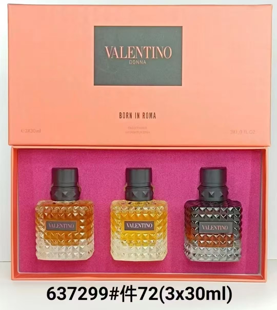 637299 Valentino 香水中样 30ml 三件套！内含：30ml*3 带喷头。