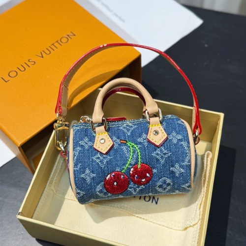 Louis Vuitton x TM Micro Speedy Denim Cerise Bag Charm, Monogram Embroidery 1 Louis Vuitton x TM Micro Speedy Denim Cerise Bag Charm, Monogram Embroidery