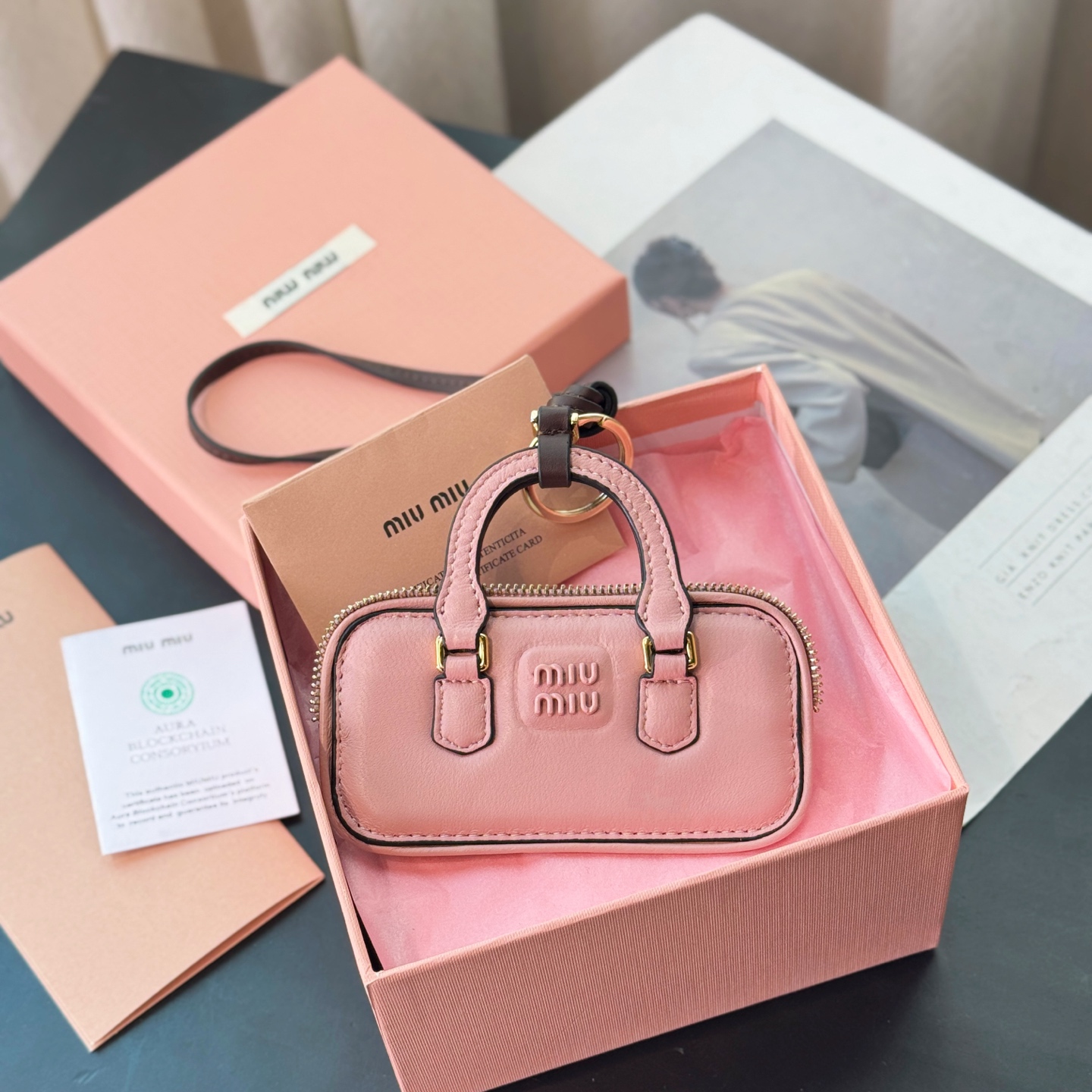 Miu Miu Mini Arcadie Leather Bag Charm Keychain Purse - Gift Ready