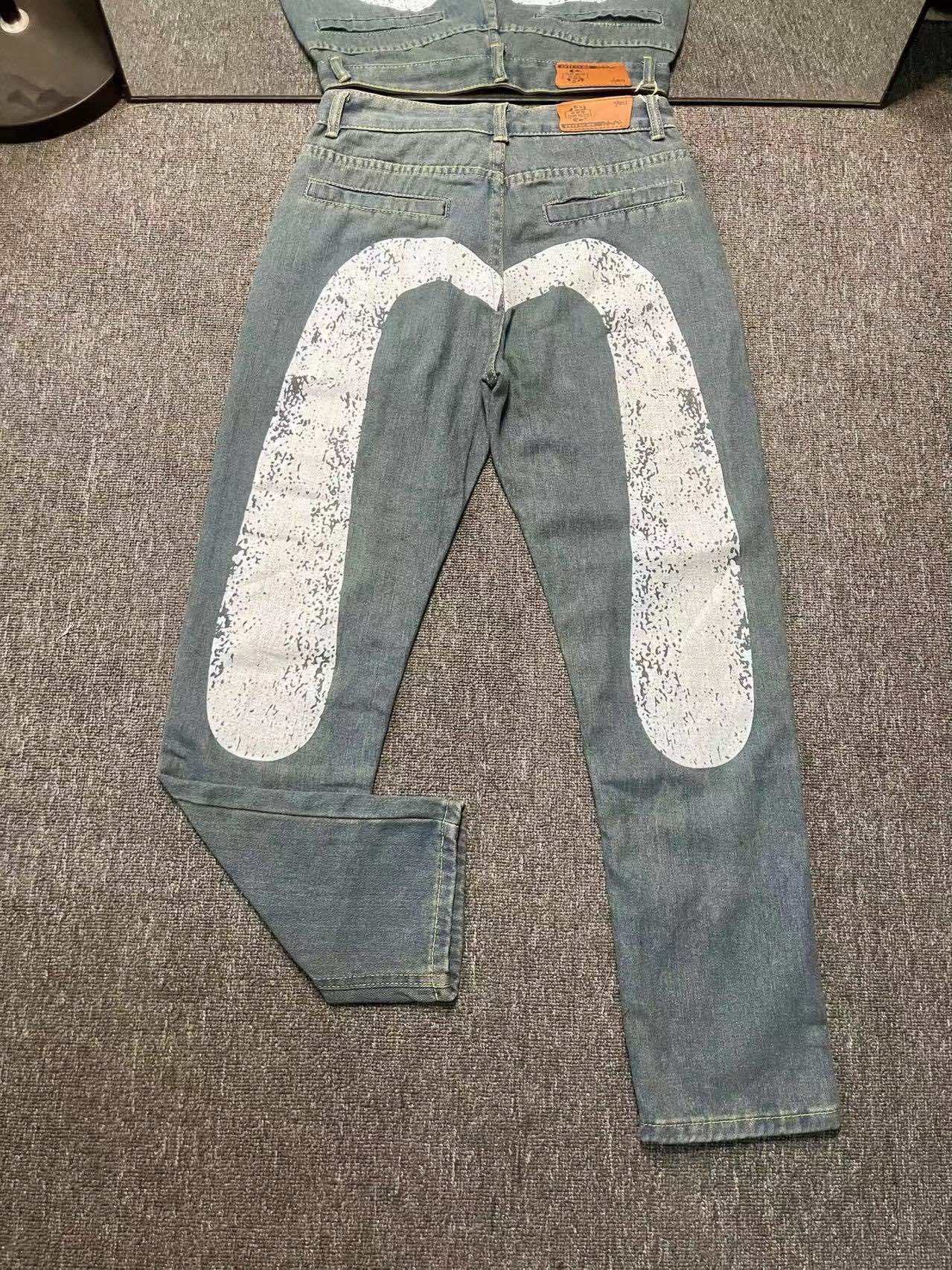 Evisu Clothing Jeans Pants & Trousers White Printing Unisex Denim