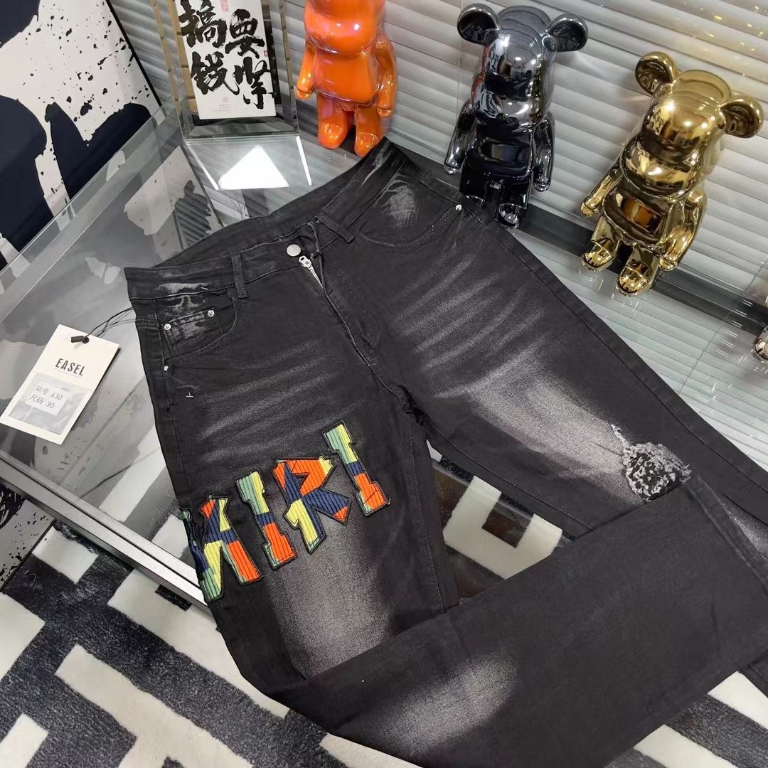 Trendy High Street Style: Oversized AMIRI MX1 Cowpants with Embroidery for Men - 图片 4