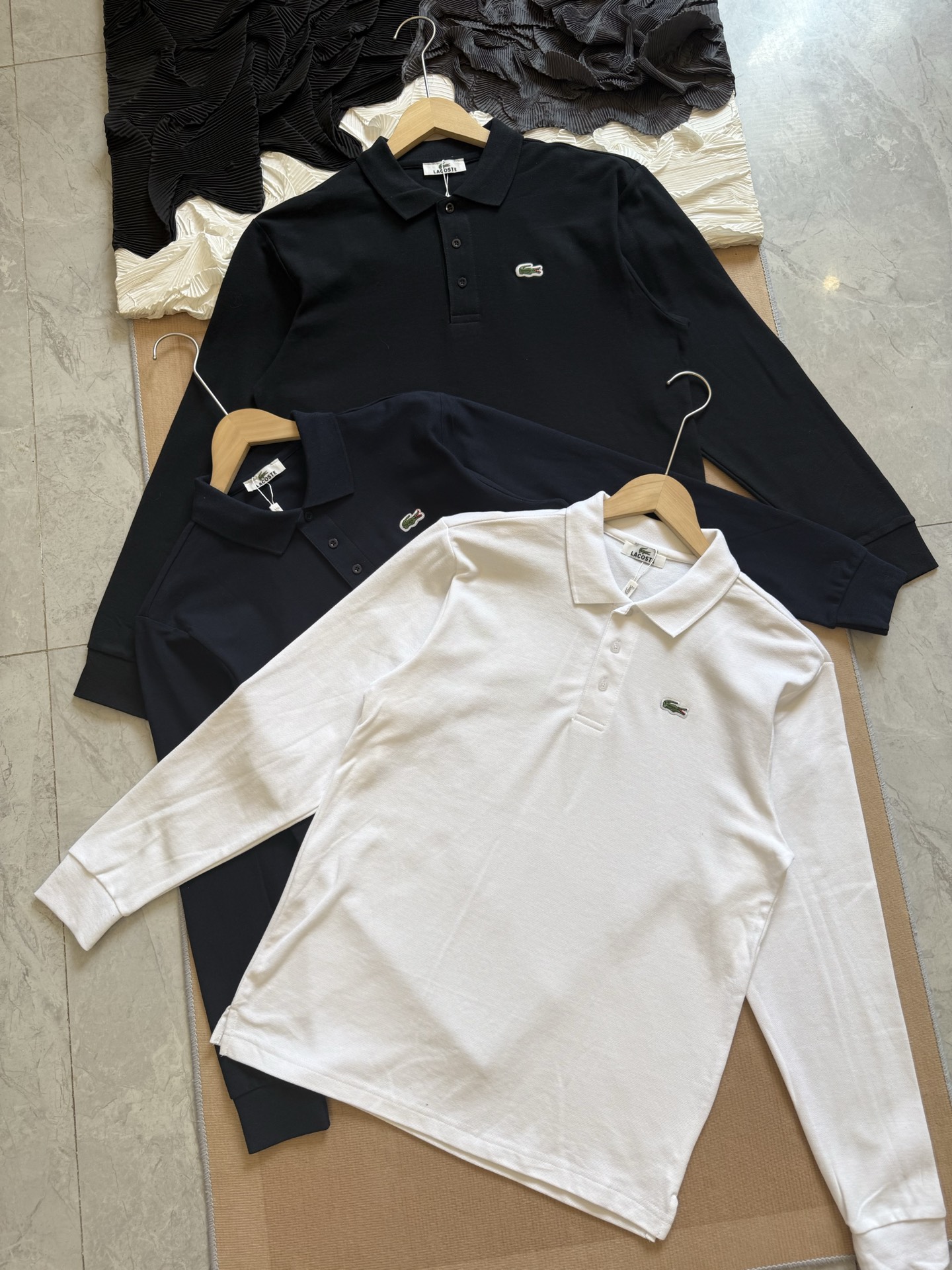 Lacoste Men's Classic Fit Long Sleeve Pique Polo Shirt - Black, White, Navy