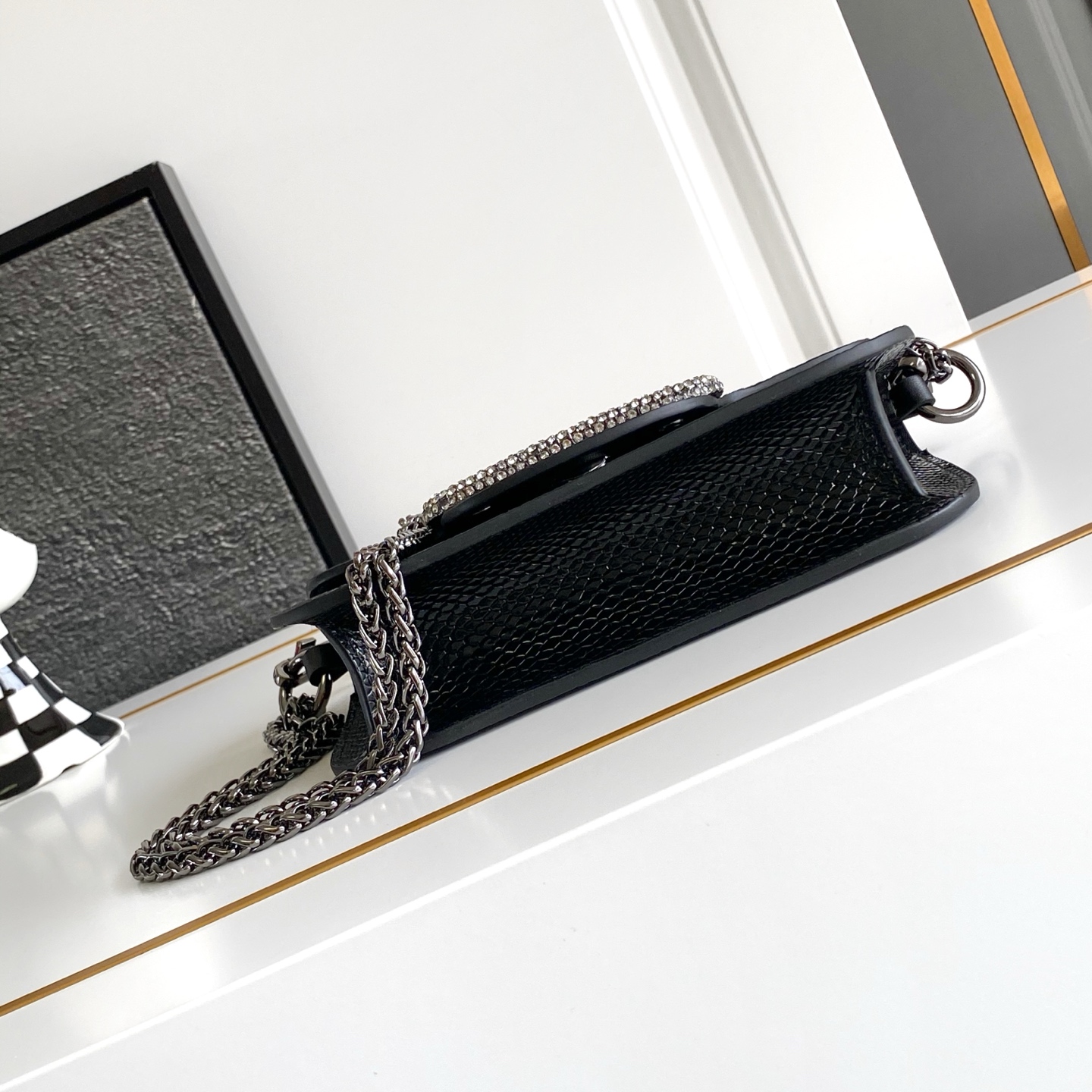 🆕小里蛇纹LOCÒ仿水晶装饰手袋 -VLogo Signature施华洛世奇®仿水晶装饰 -配可拆卸提手