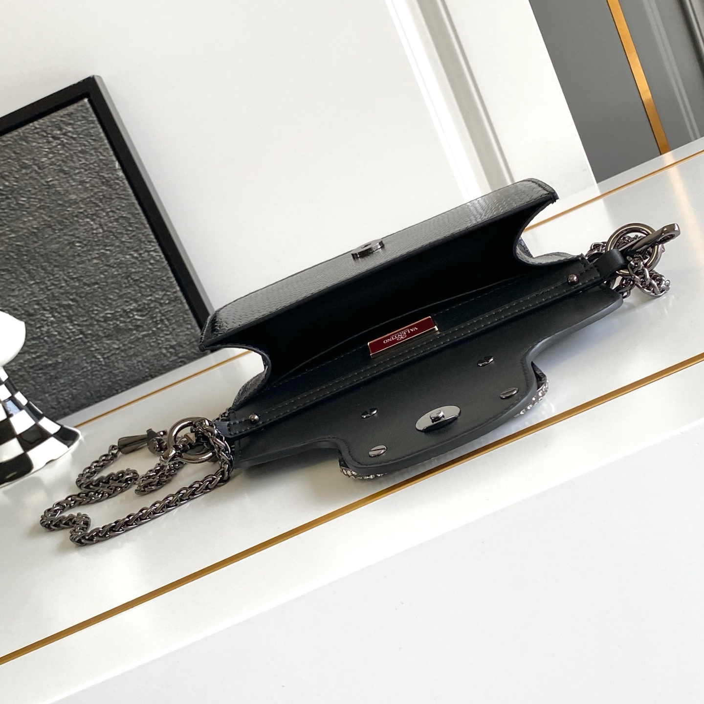 🆕小里蛇纹LOCÒ仿水晶装饰手袋 -VLogo Signature施华洛世奇®仿水晶装饰 -配可拆卸提手