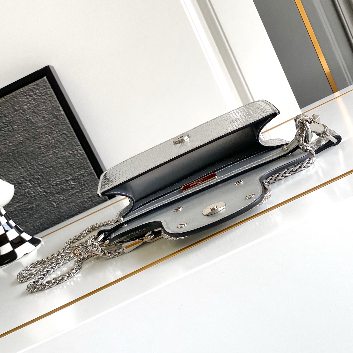 🆕小号蛇纹LOCÒ仿水晶装饰手袋 -VLogo Signature施华洛世奇®仿水晶装饰 -配可拆卸提手