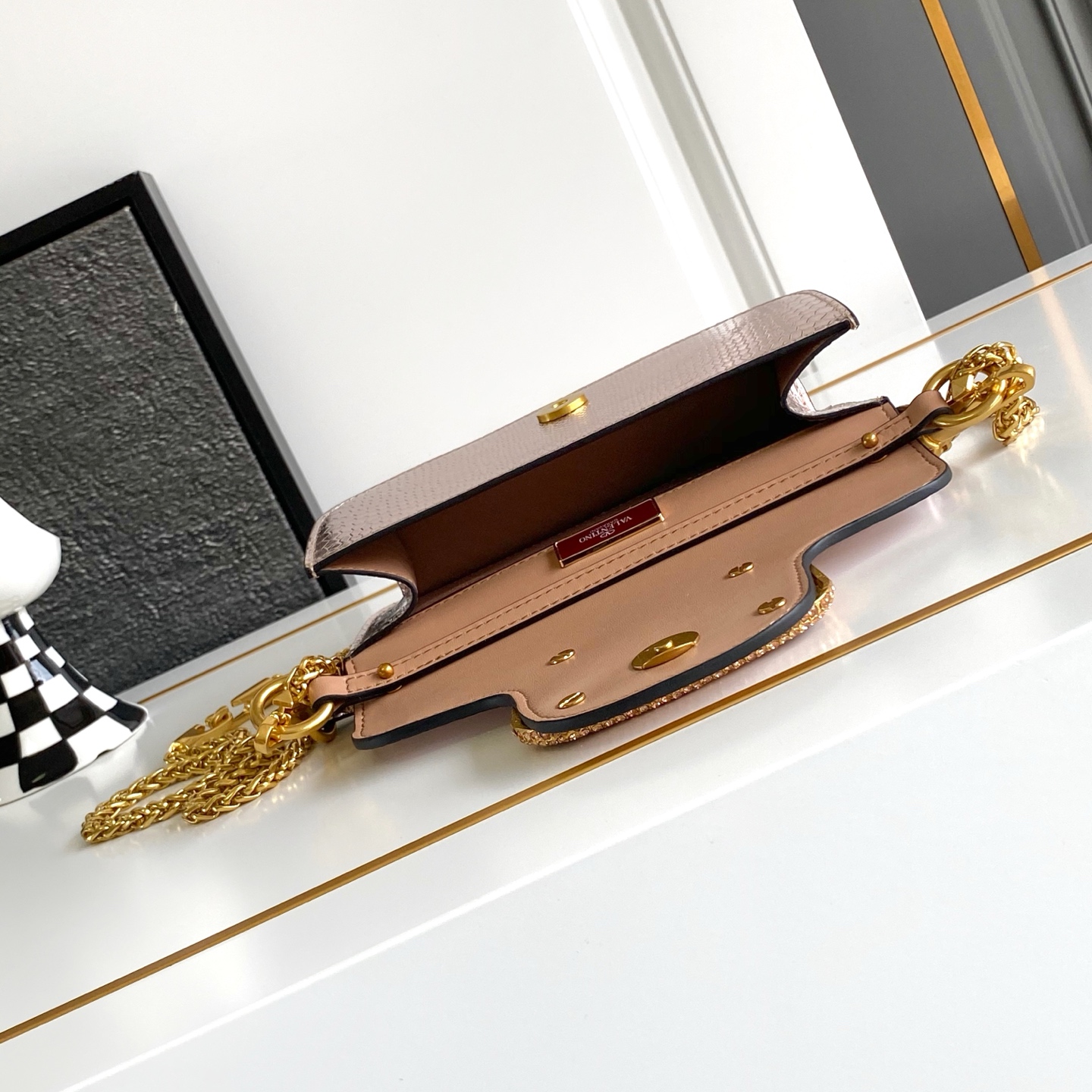 🆕小号蛇纹LOCÒ仿水晶装饰手袋 -VLogo Signature施华洛世奇®仿水晶装饰 -配可拆卸提手