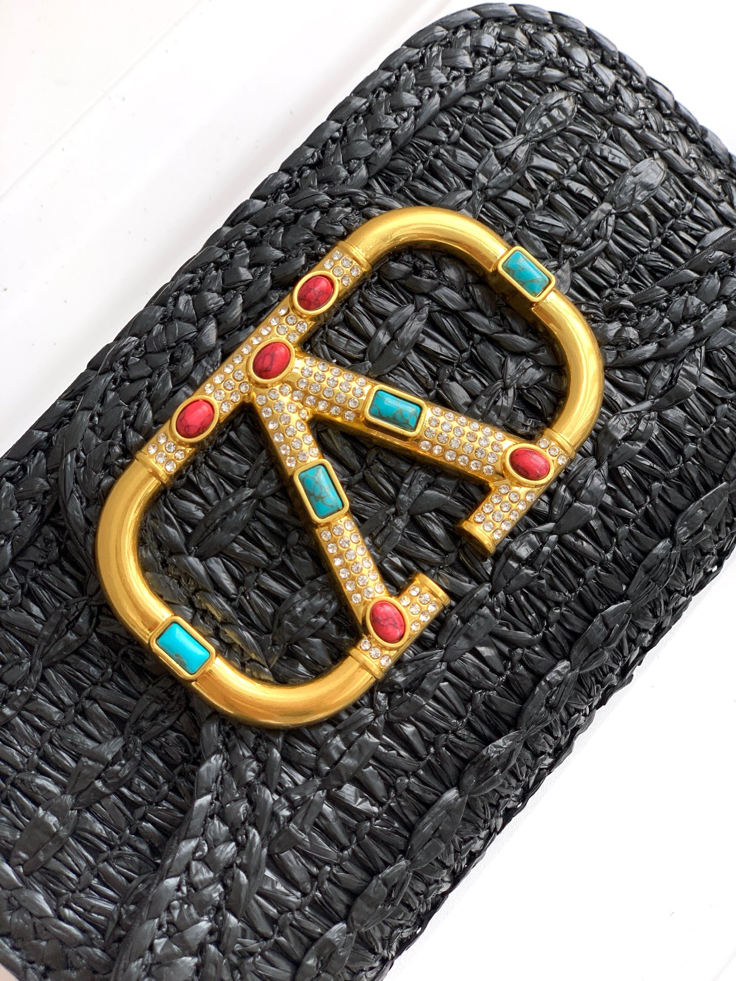 🆕🆕❣️valent**** Garavani #Loco 手袋，拉菲草编织款.金属链条搭配，还可拆除变