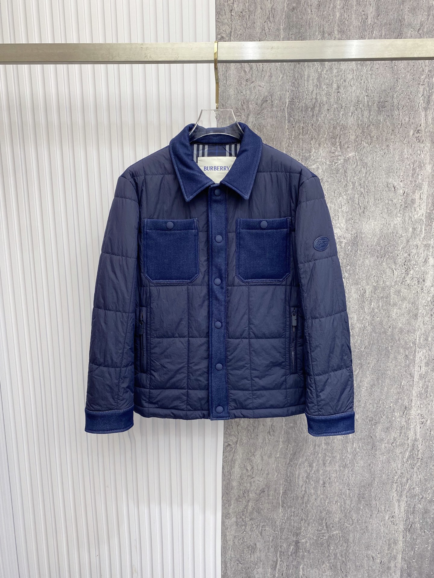 Burberry Navy Quilted Shirt Jacket