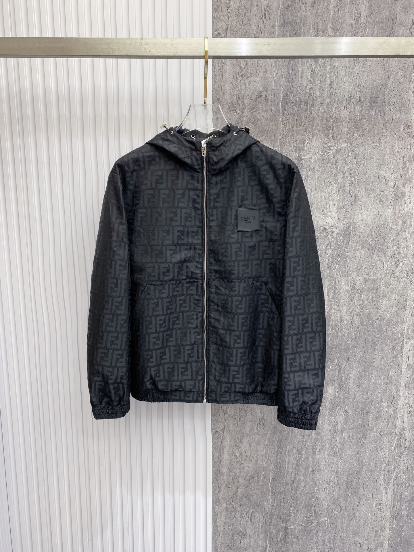 Fendi Black Patterned Hooded Jacket