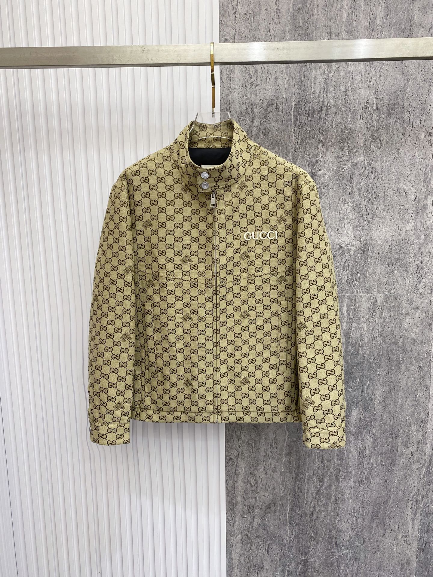 Gucci Beige Checkered Zip Jacket