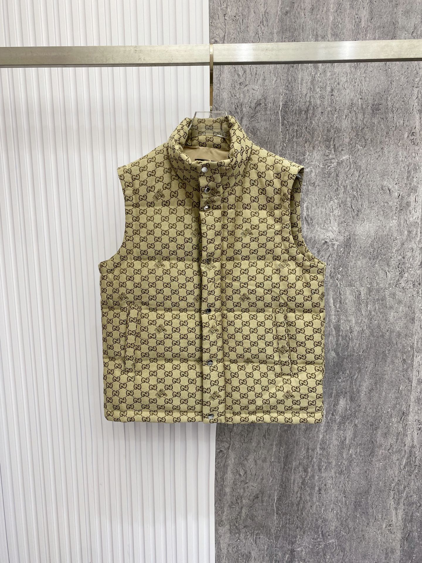 Gucci Beige Checkered Puffer Vest