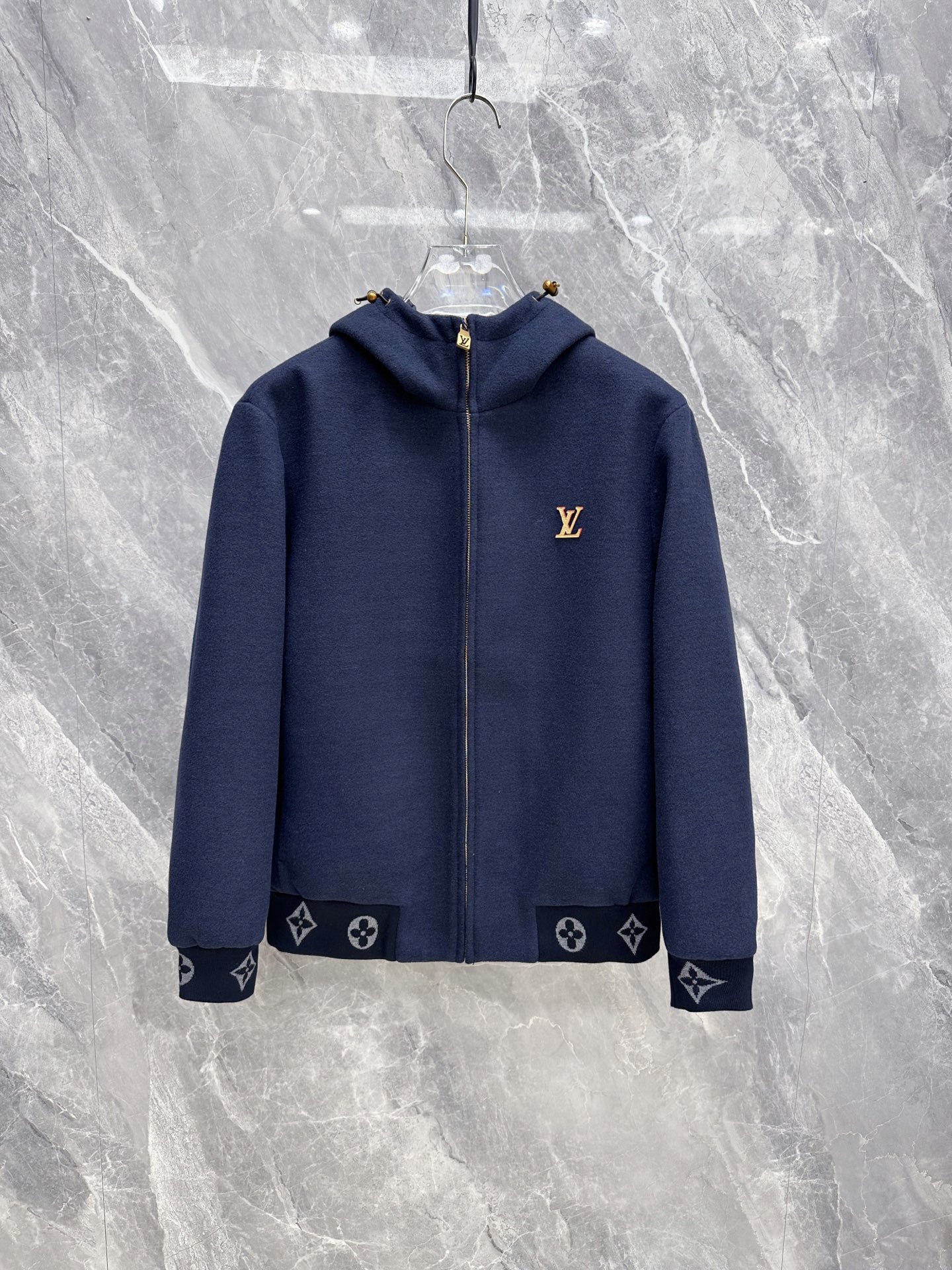 Louis Vuitton Navy Monogram Trim Hooded Jacket