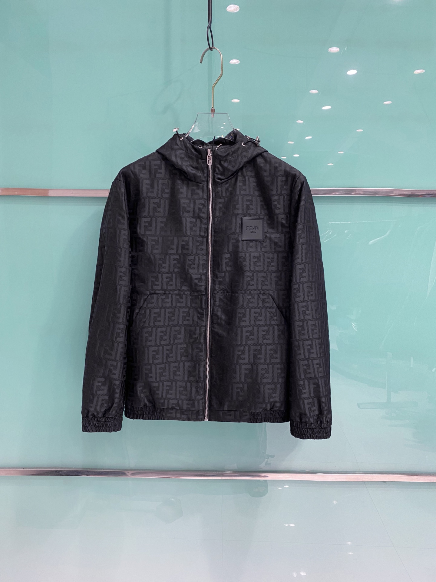 Fendi Charcoal Patterned Hooded Jacket