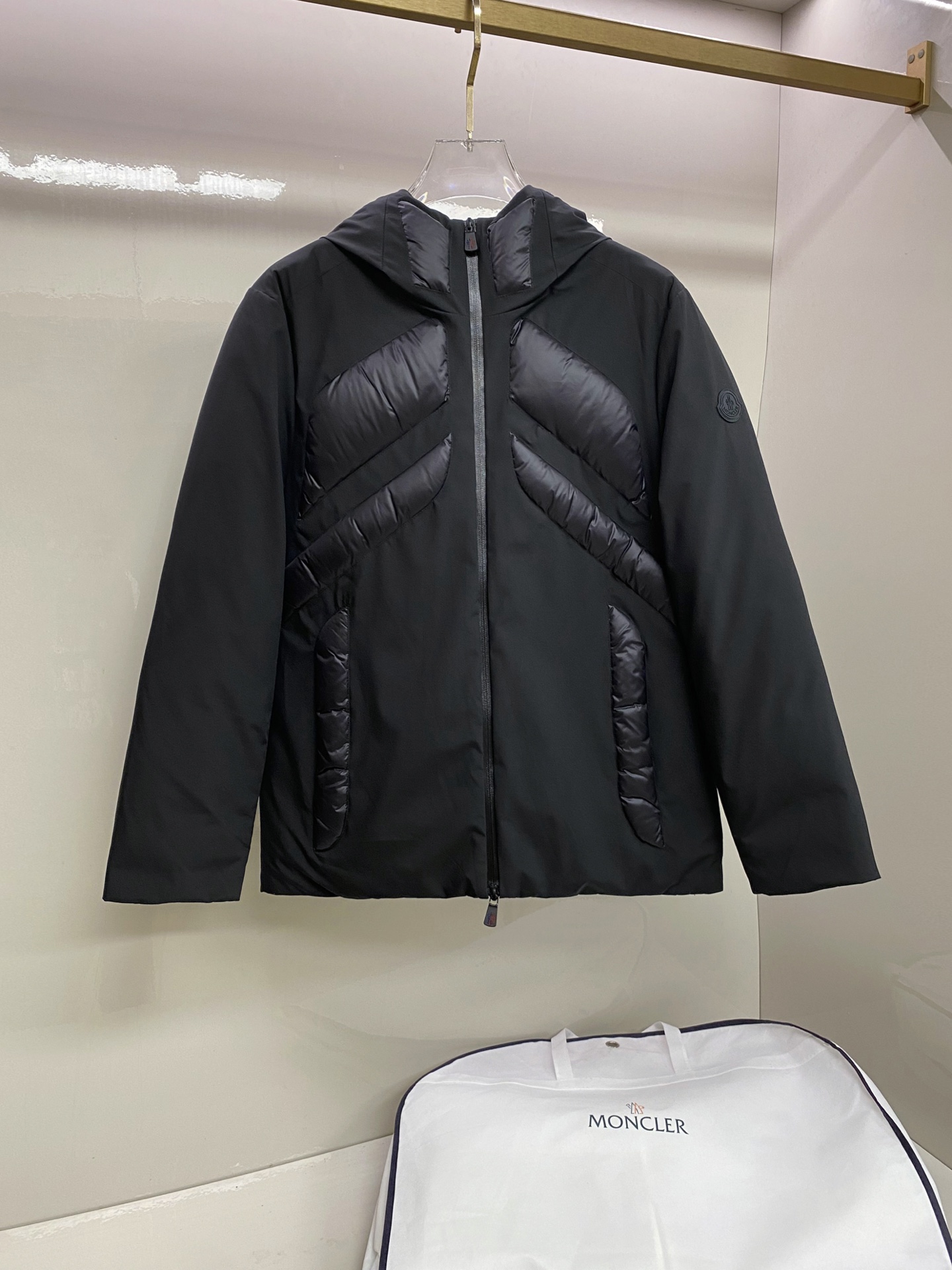 Moncler Black Quilted Panel Zip Jacket