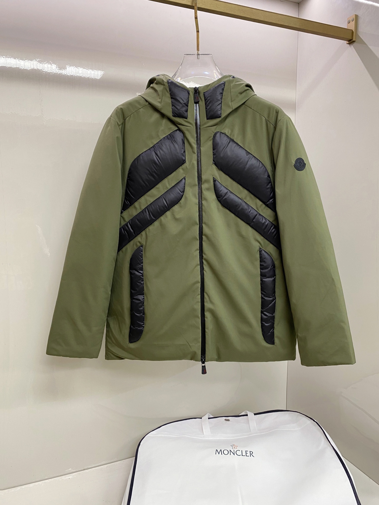 Moncler Olive Quilted Panel Zip Jacket