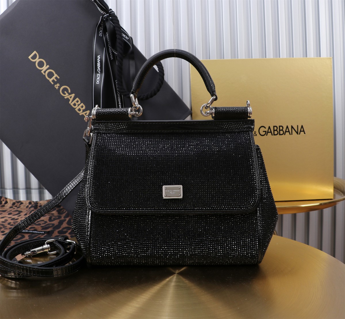 Dolce & Gabbana Sicily Small Handbag, Full Diamond, Black, 20 x 16 x 8 cm 2 a1726488181062 8043