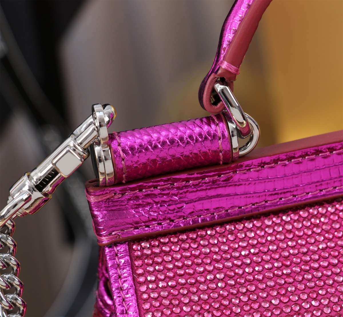 Dolce & Gabbana Sicily Mini Bag Full Diamond Lizard Skin Pink 7 a1726488635649 0508