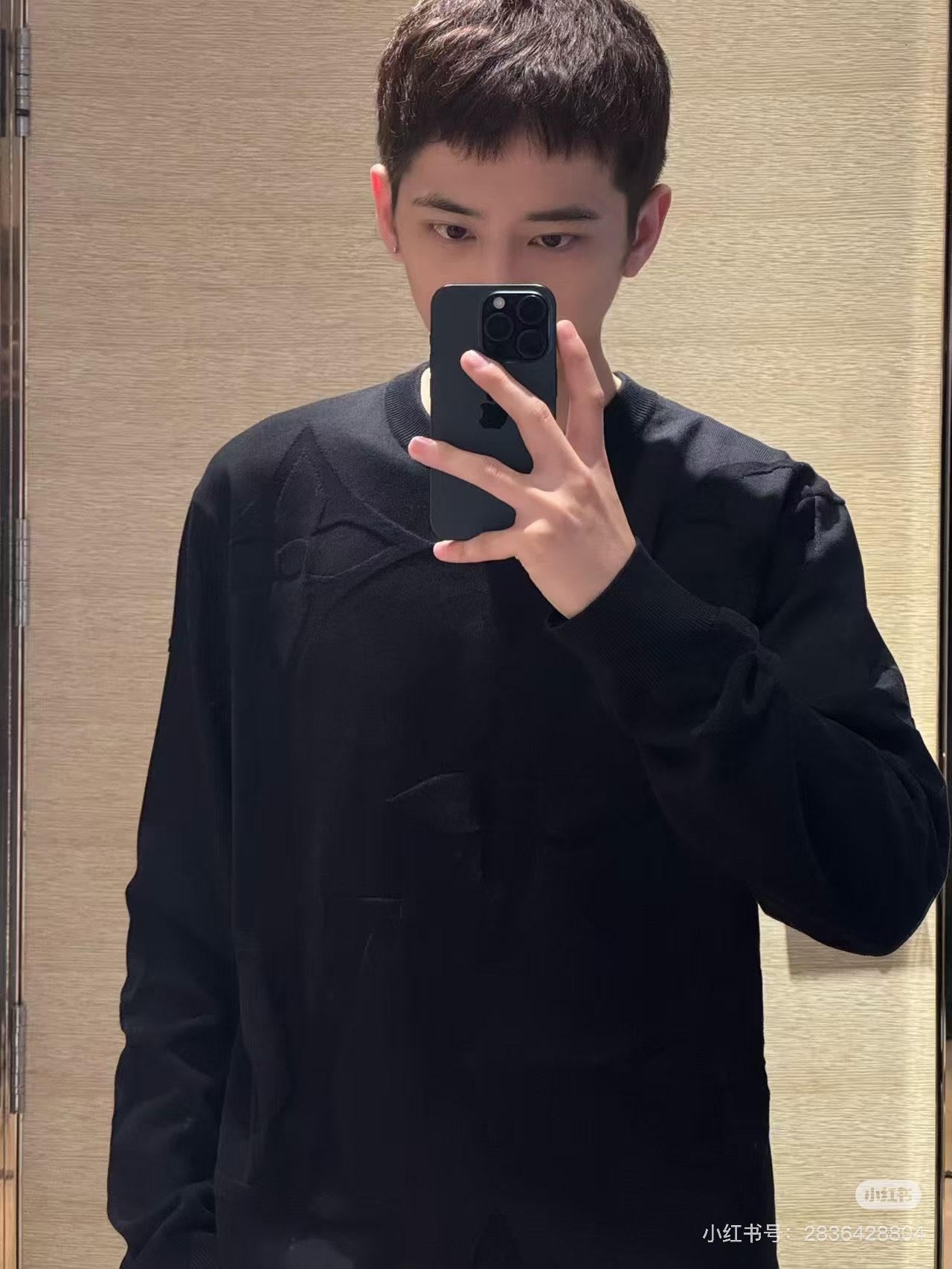 【上身图】1v 25FW 暗纹黑花圆领毛衣（黑色）