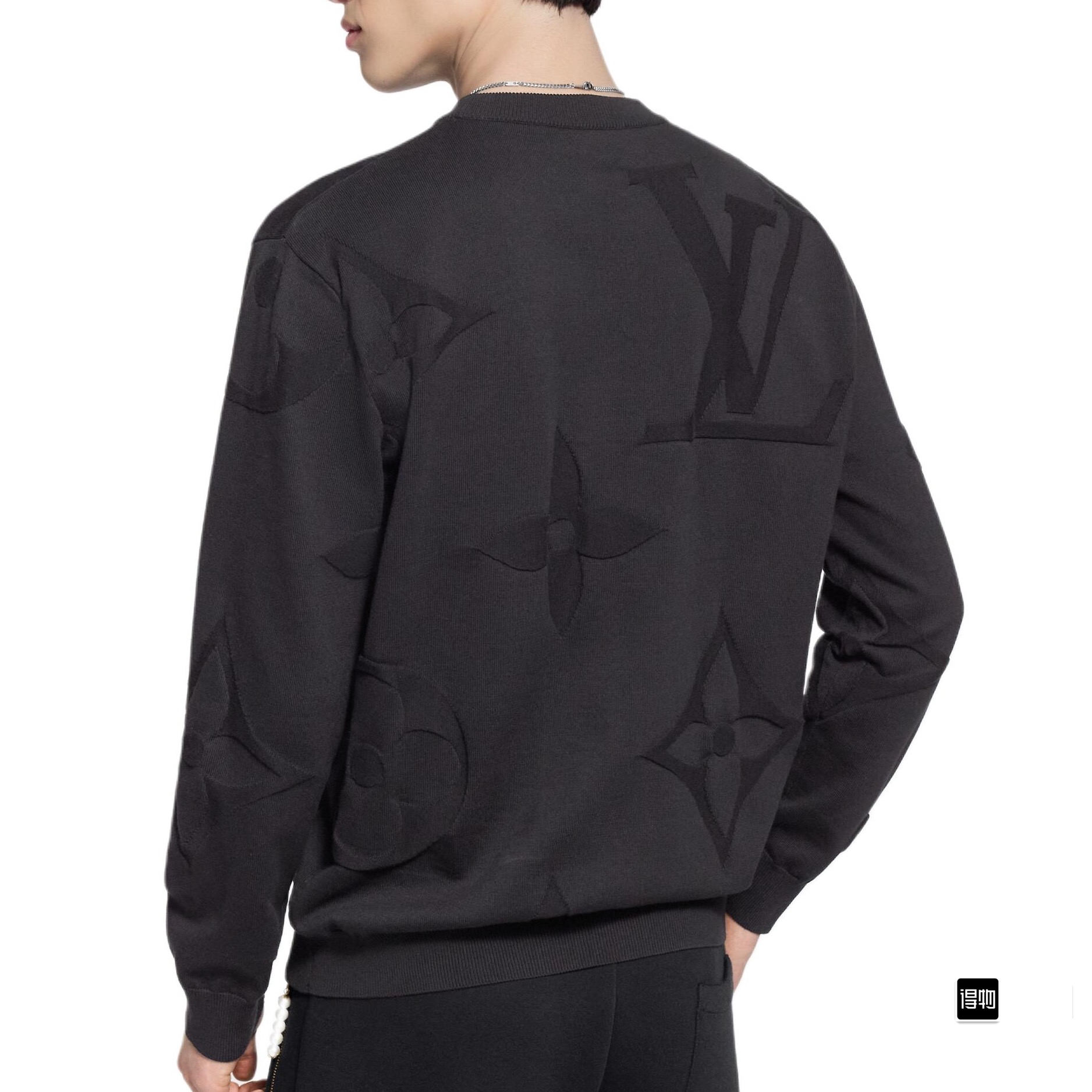 【上身图】1v 25FW 暗纹黑花圆领毛衣（黑色）