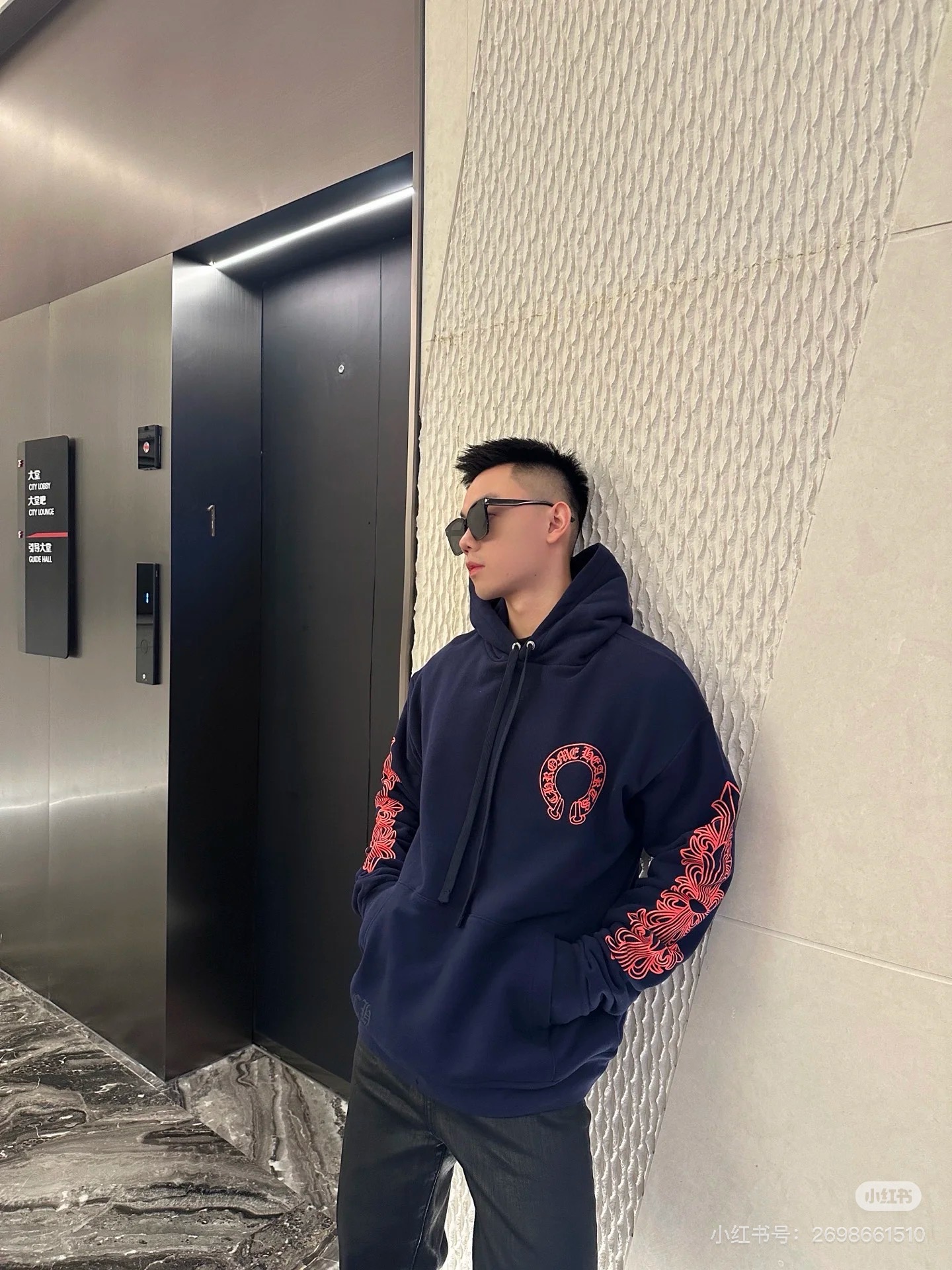 【上身图】CH 克罗心马蹄麒麟臂连帽外套（蓝色）