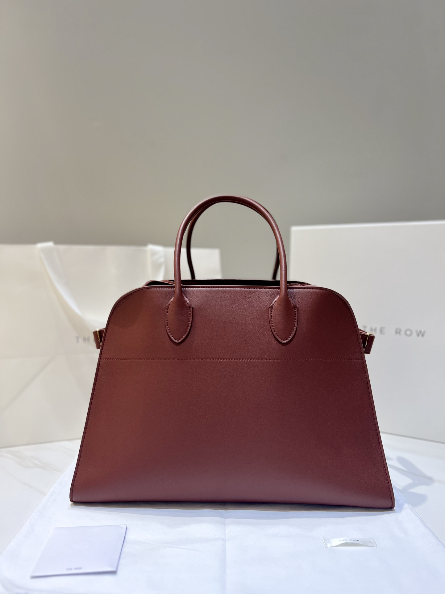 THE ROW TR Margaux 15 Handbag Grainy Calfskin Trapezoid Strap