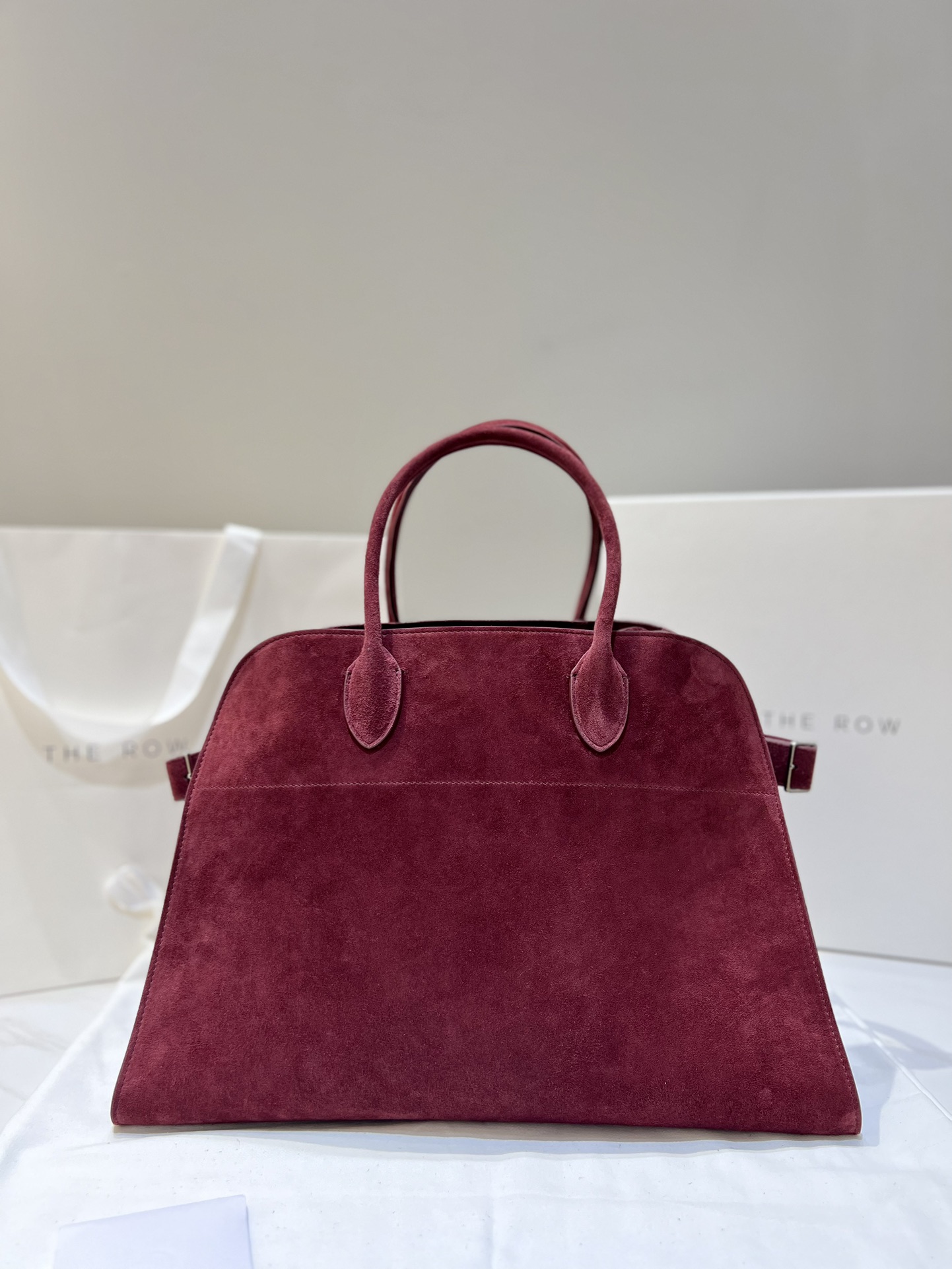 Nubuck Leather Handbag Burgundy Large Capacity Minimalist