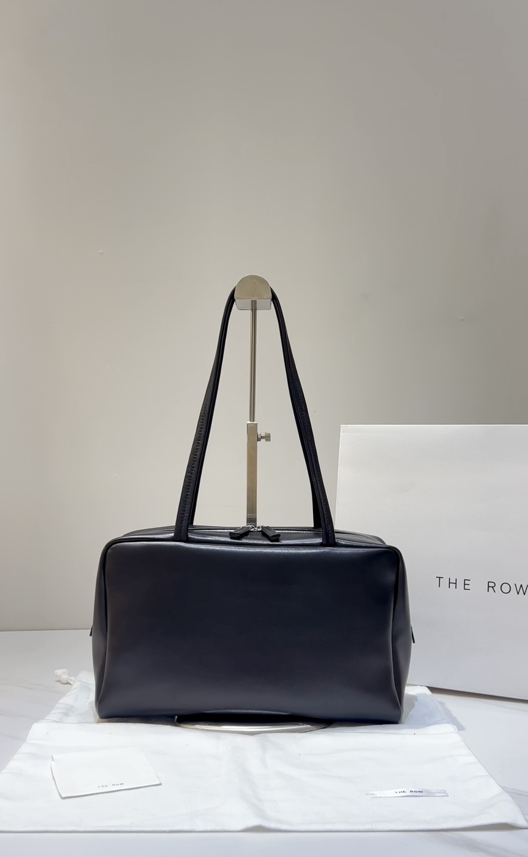Lambskin bowling bag double zipper long handle