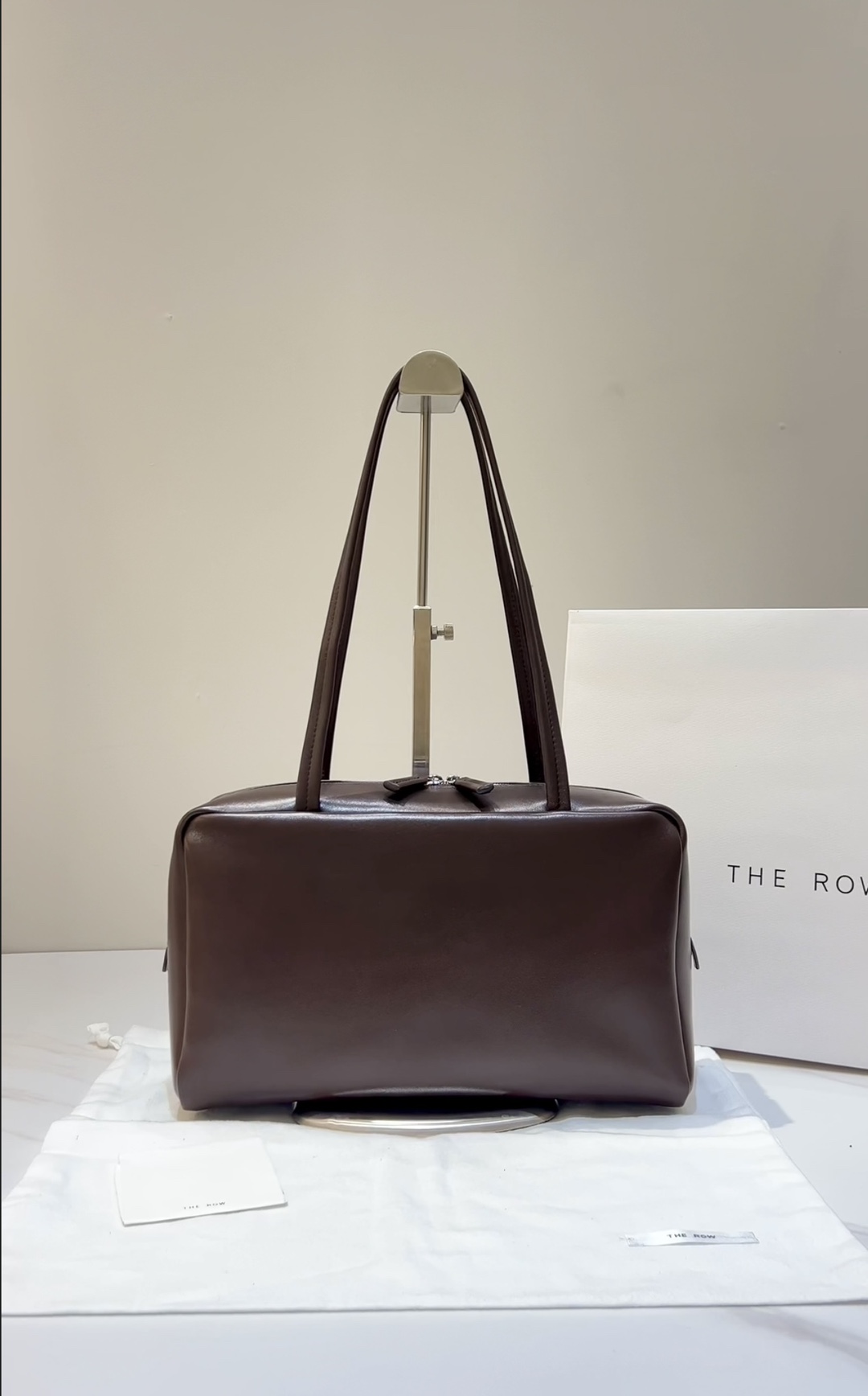 Lambskin Bowling Bag Double Zipper Long Handle Handbag