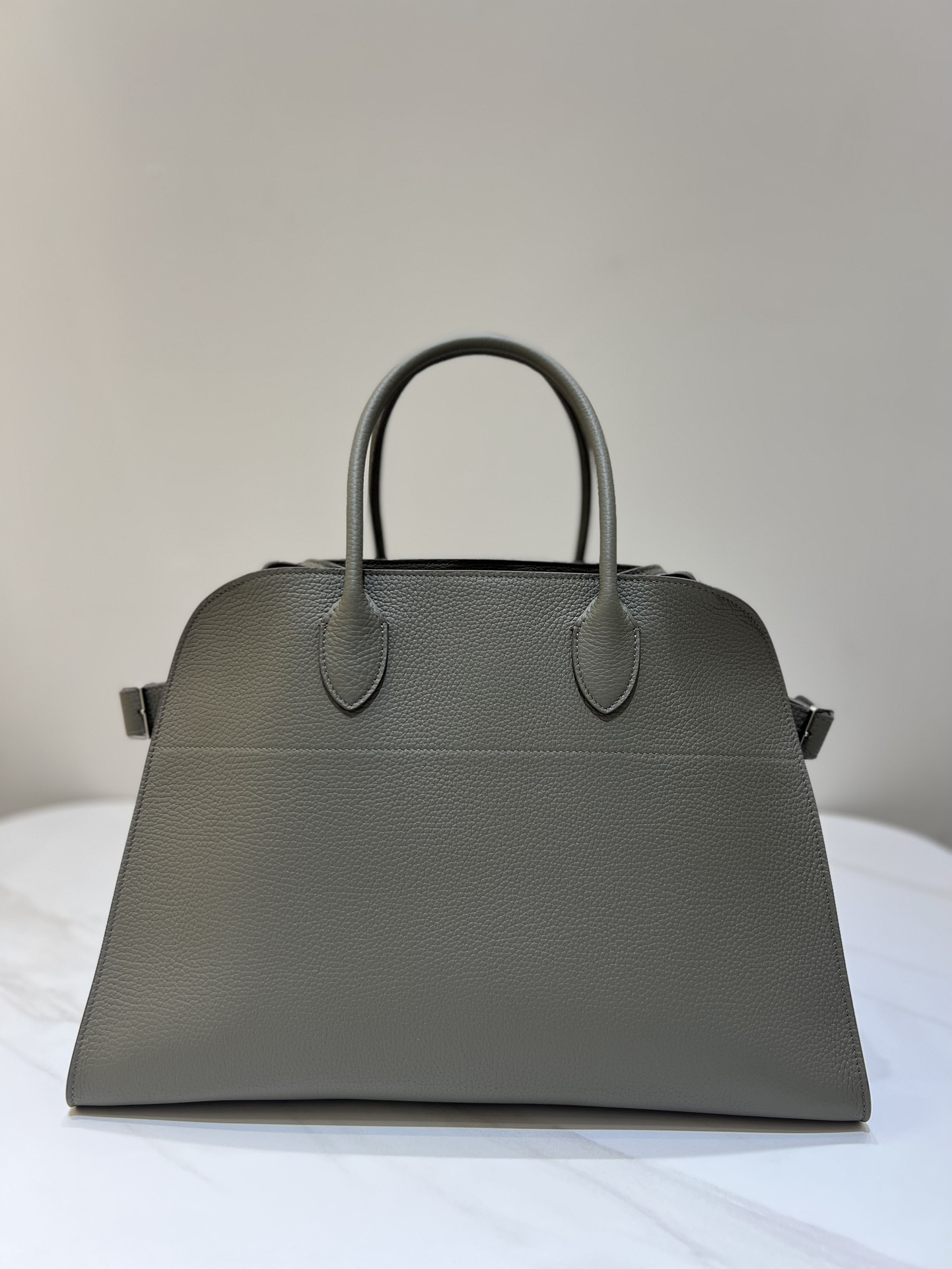 THE ROW TR Margaux 15 Handbag Grainy Calfskin Trapezoid Side Strap