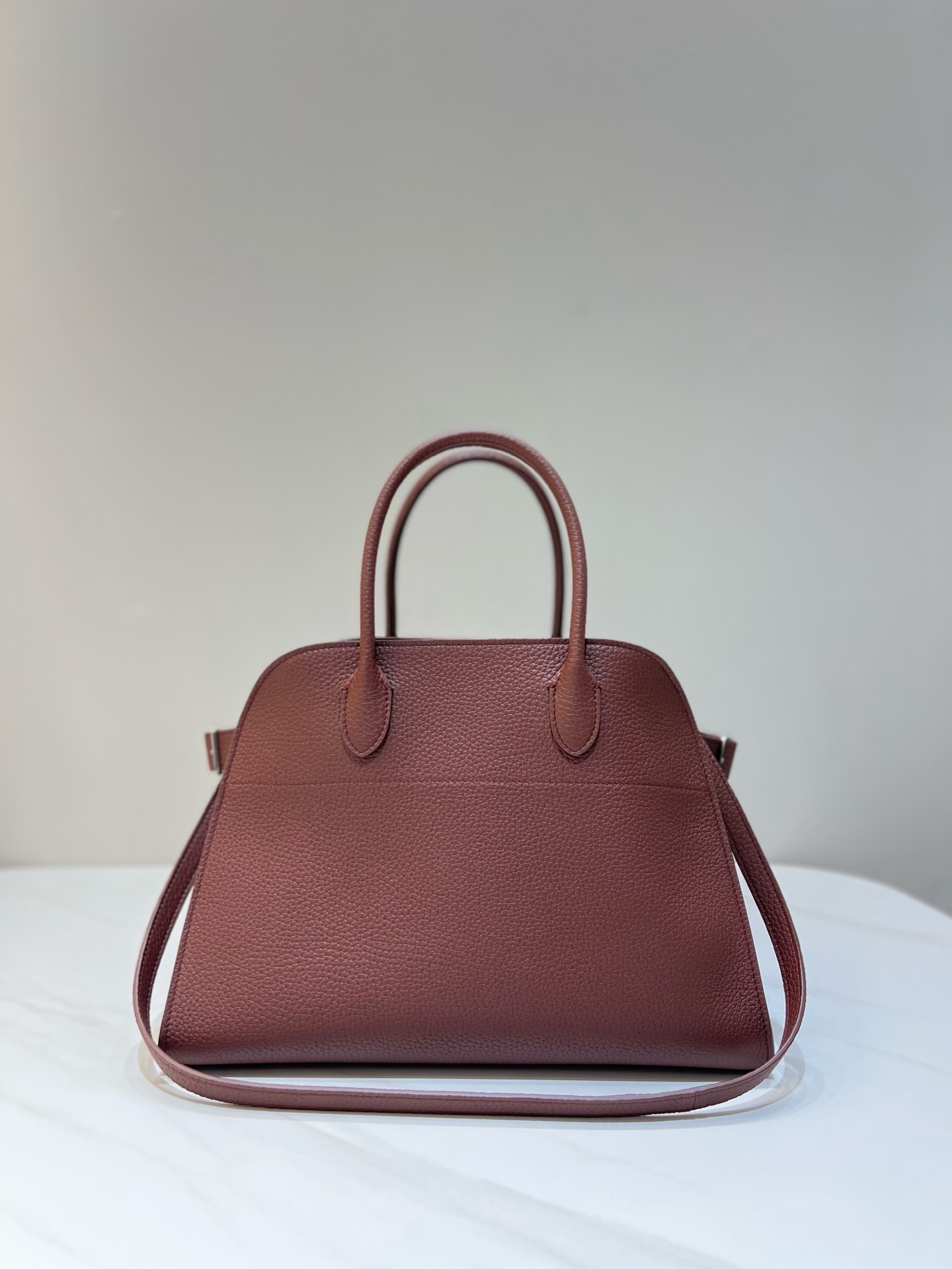 THE ROW TR Margaux 12 Handbag Lychee Grain Calfskin Trapezoid Strap