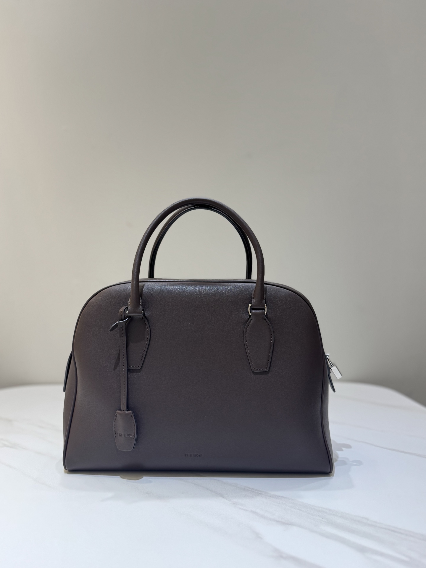 Saddle Leather Handbag Bowling Bag Metal Padlock Key
