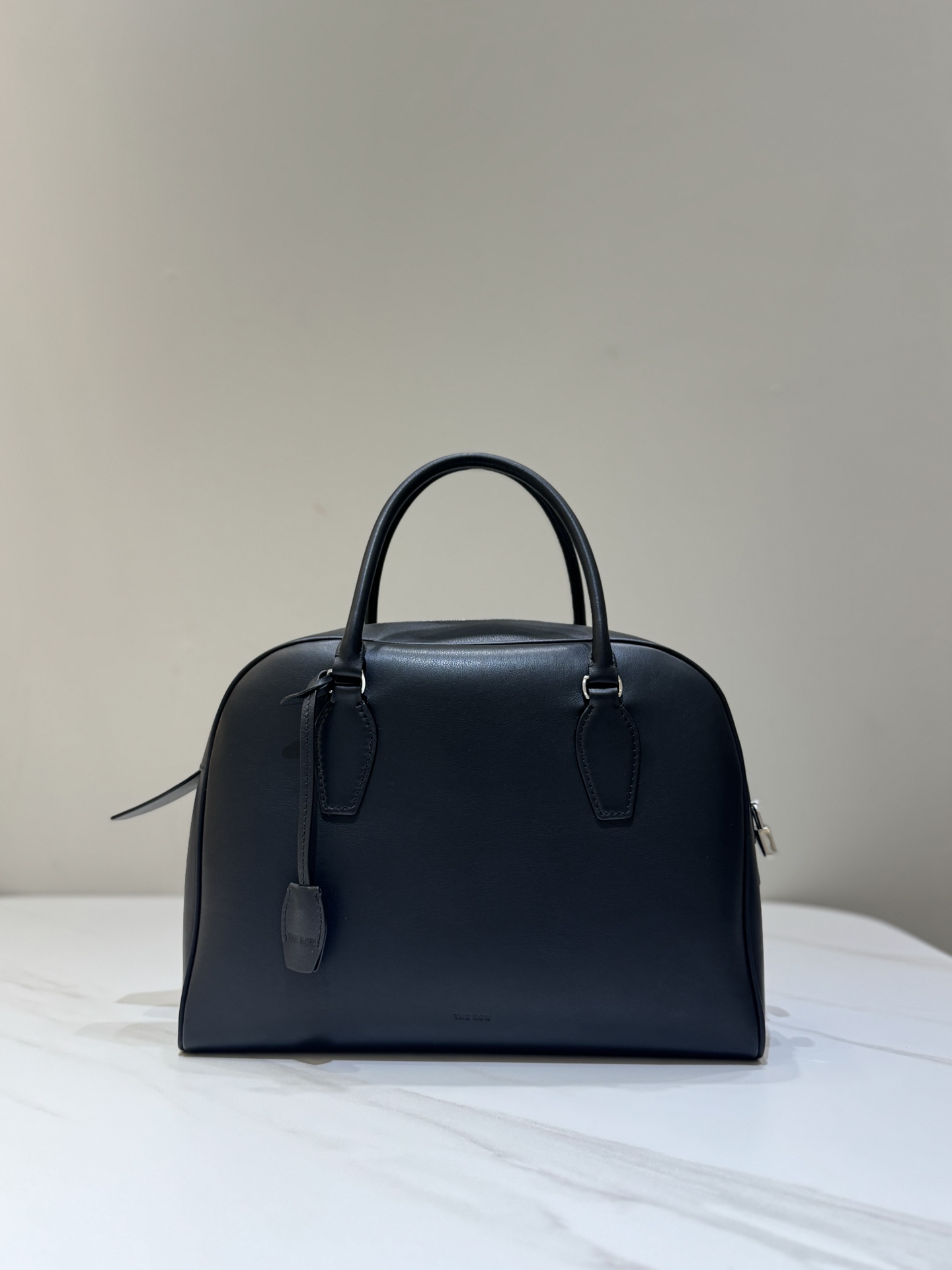 Saddle Leather Handbag Bowling Bag Metal Padlock Key