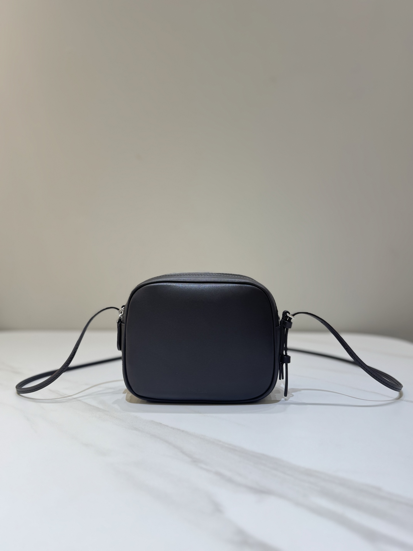 Twin mini crossbody bag calfskin double-pocket design ebony