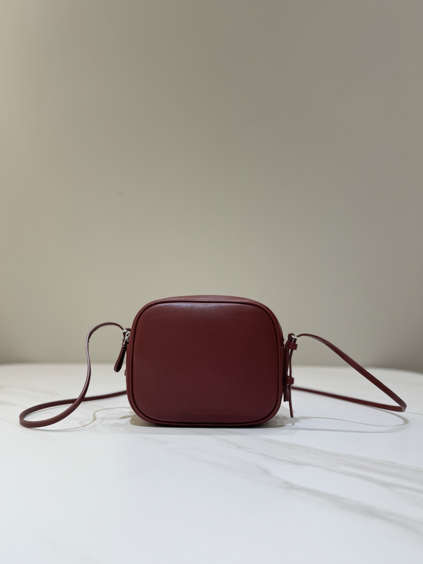 Twin mini crossbody bag calfskin double-pocket design burgundy