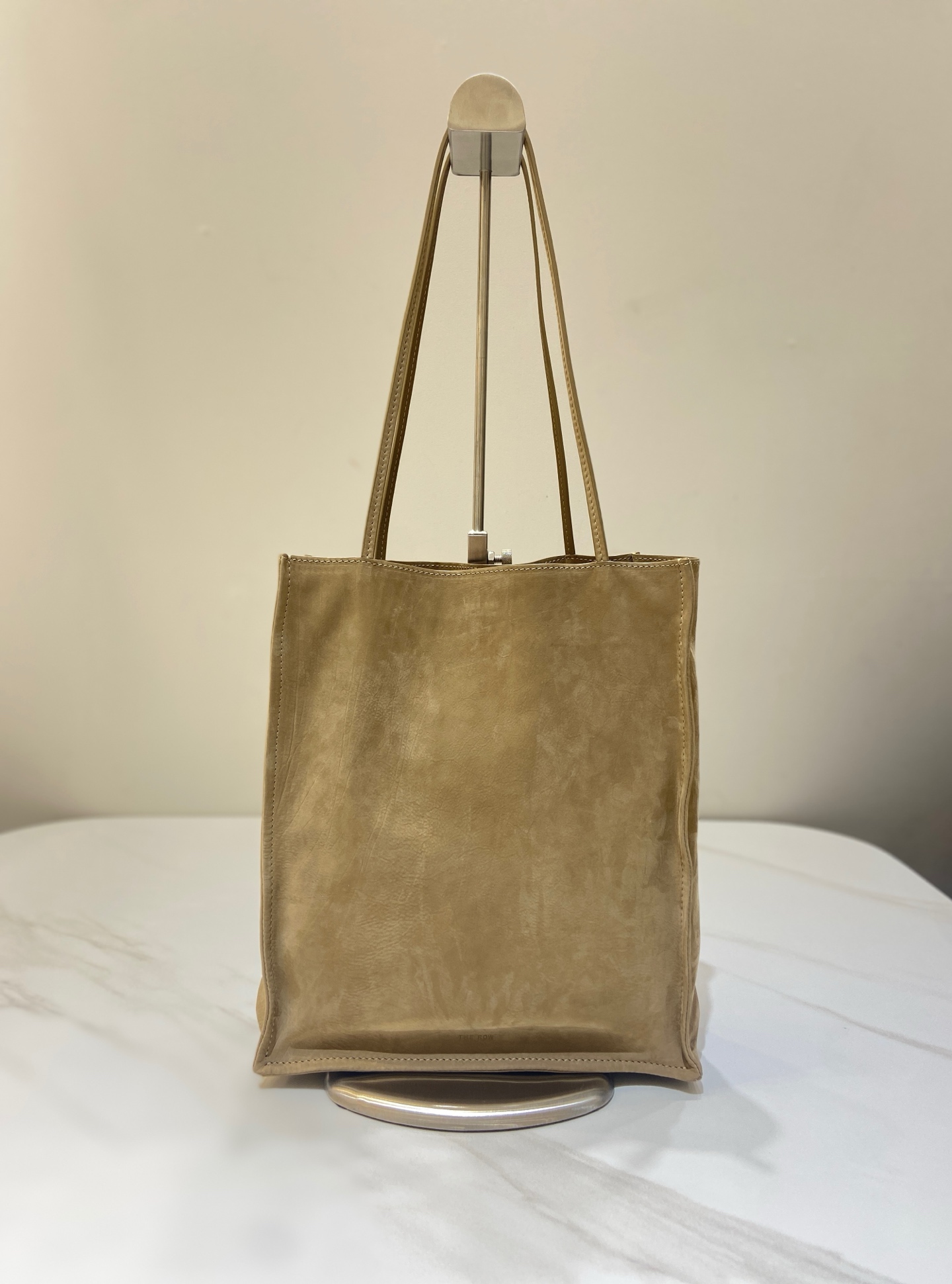 Suede Tote Bag Dual Shoulder Straps Open Top