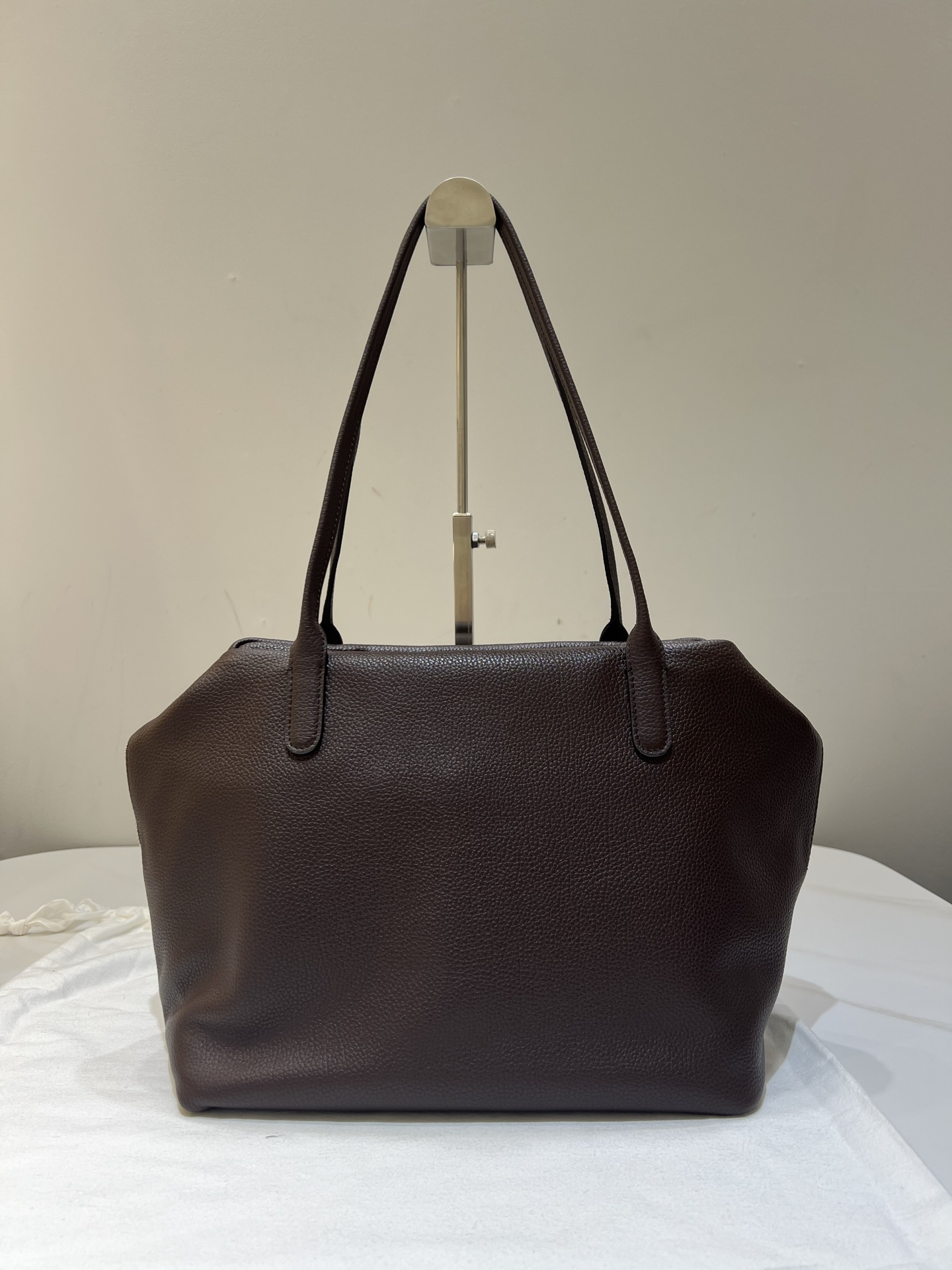 Litchi Grain Geometric Shoulder Bag Double Zip Top-Grain Fetal Calfskin