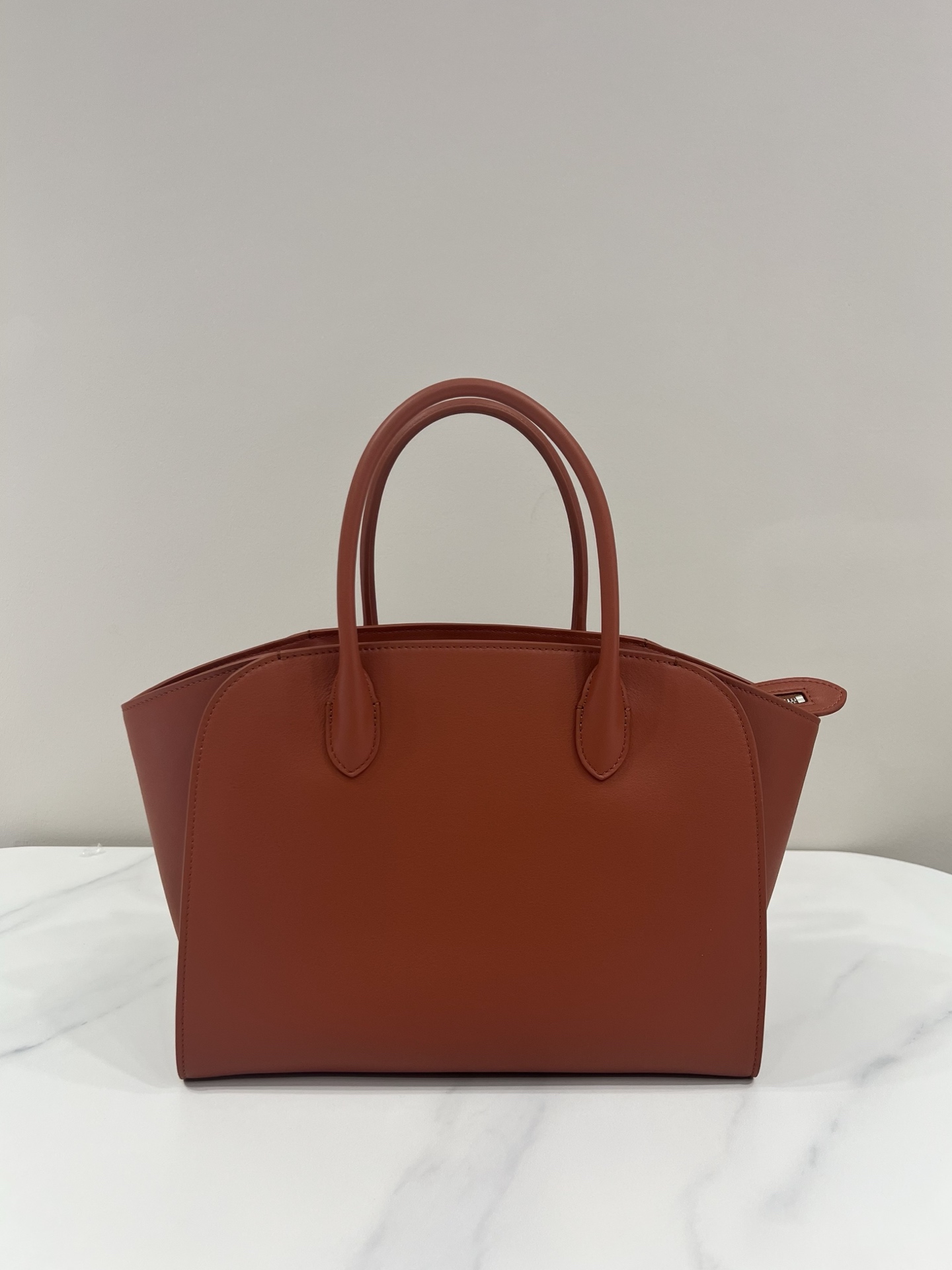 Reddish Brown Tote Bag Zip Closure Cowhide Handbag