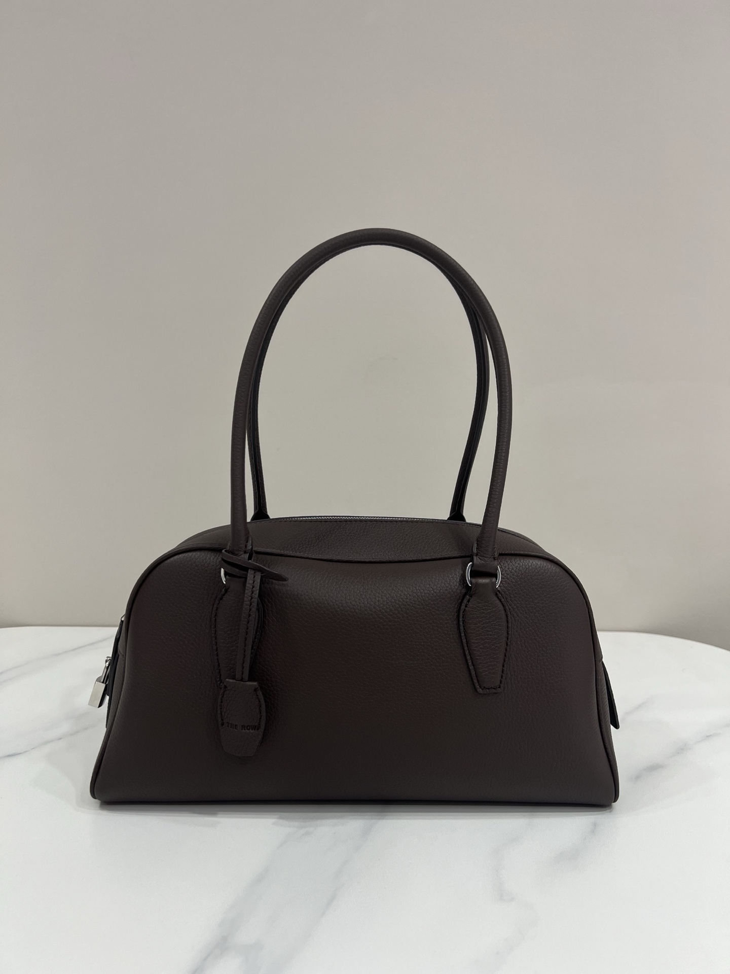 Bowling Bag Lychee-Grain Cowhide Lambskin Lining Long Handle Handbag Shoulder Bag